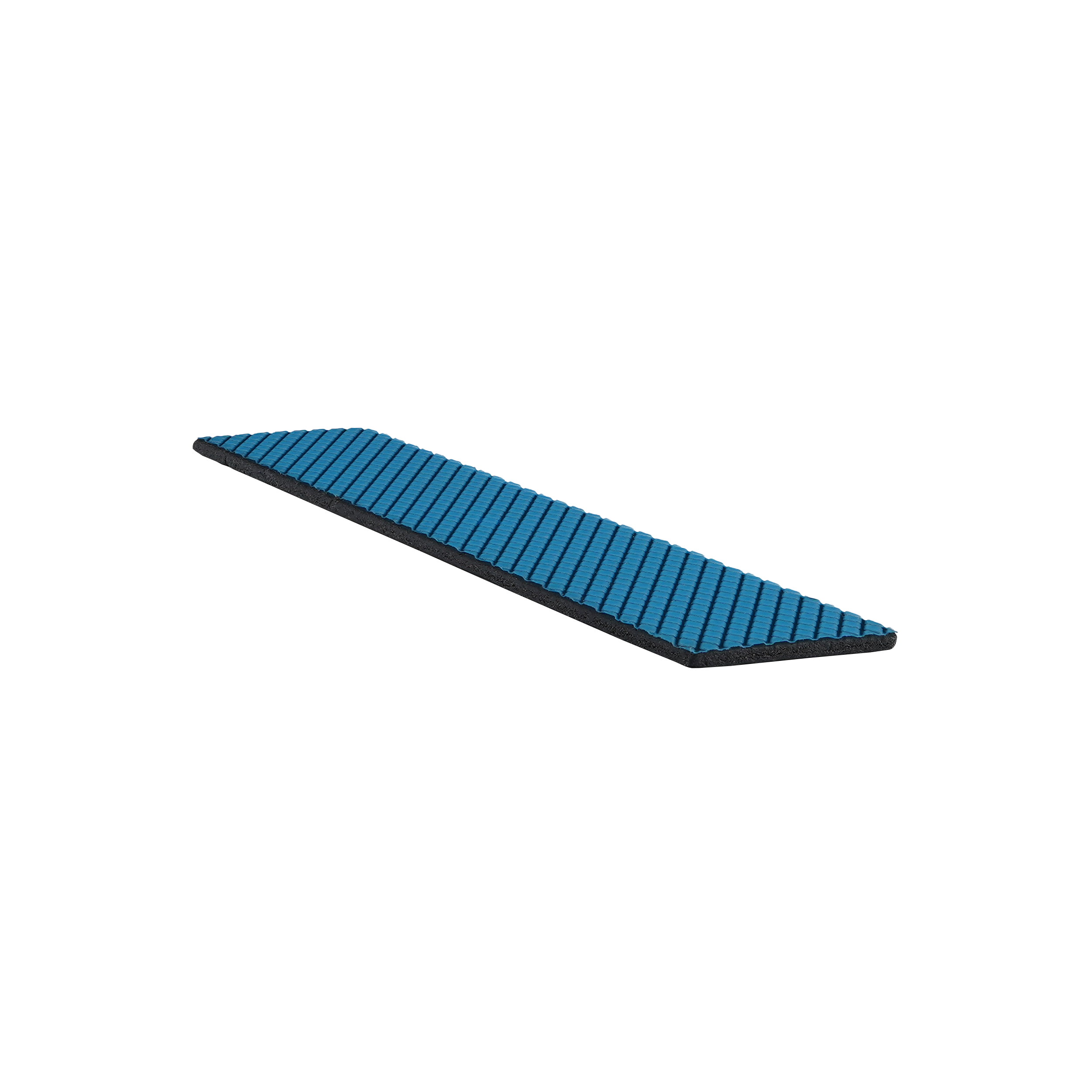 Ein blaues rechteckiges Pad mit Linien auf schwarzem Hintergrund.