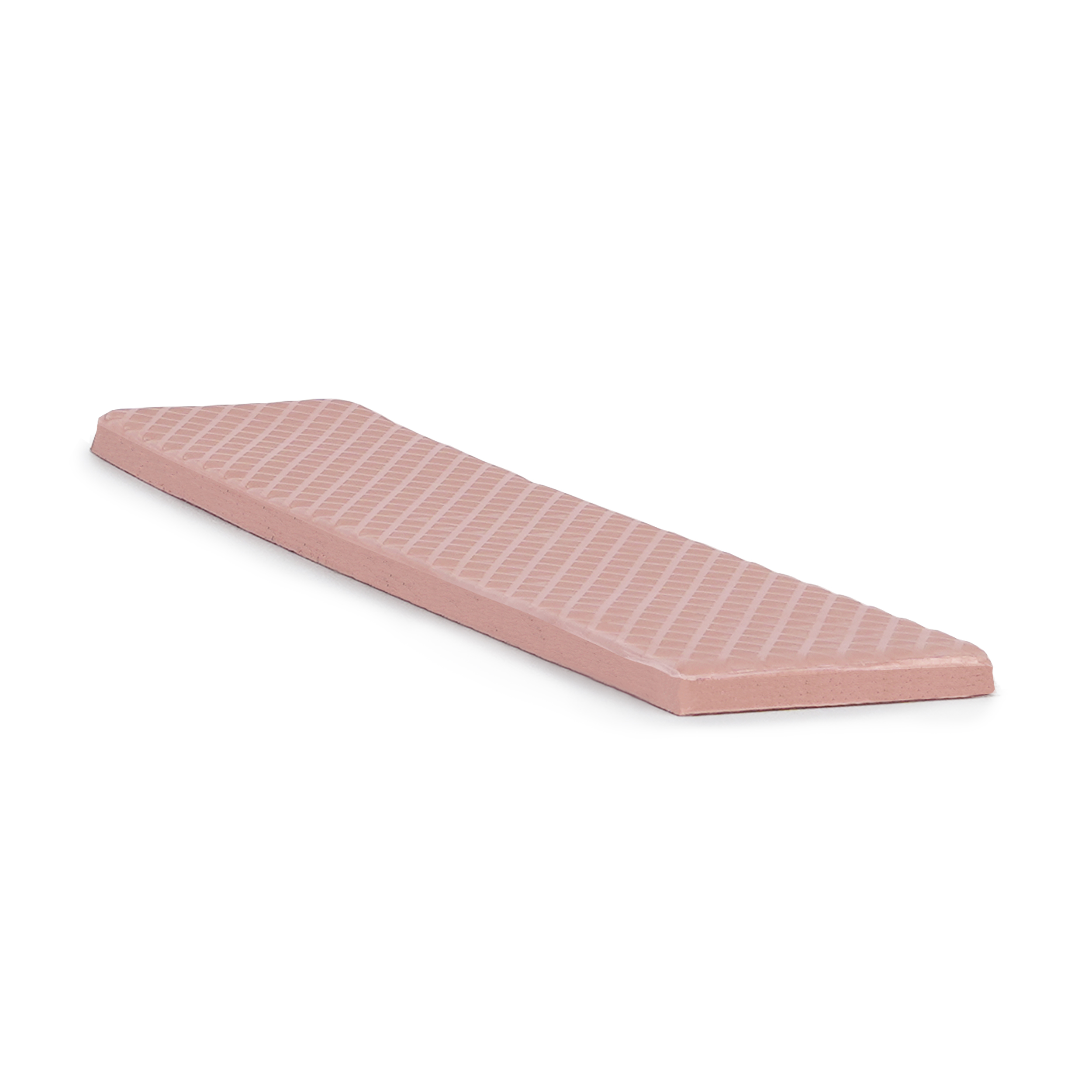 Un pad termico rettangolare rosa, su sfondo bianco. Il pad ha una superficie strutturata a griglia.