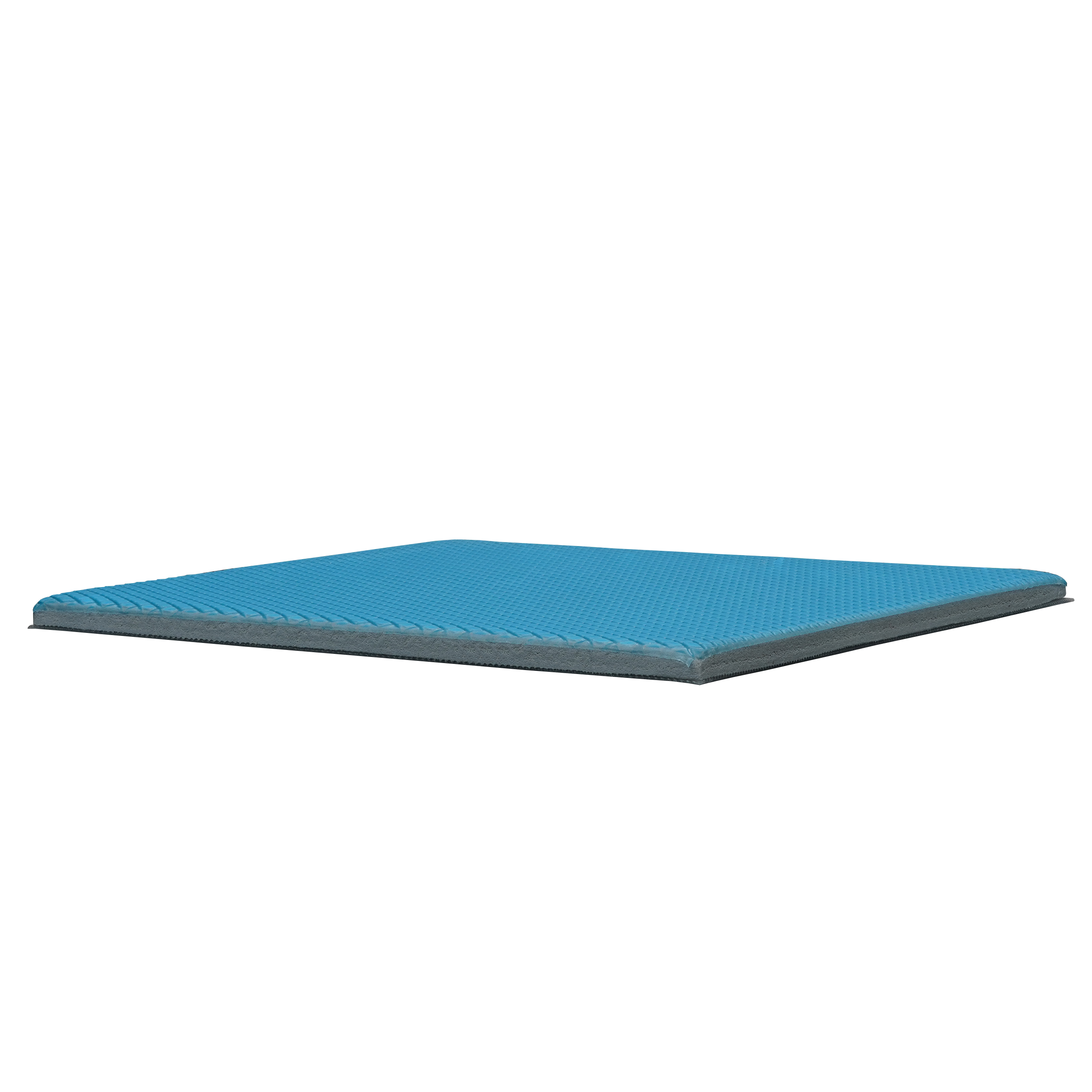 Ein blaues Wärmeleitpad auf schwarzem Hintergrund. Es ist rechteckig und hat eine strukturierte Oberfläche.