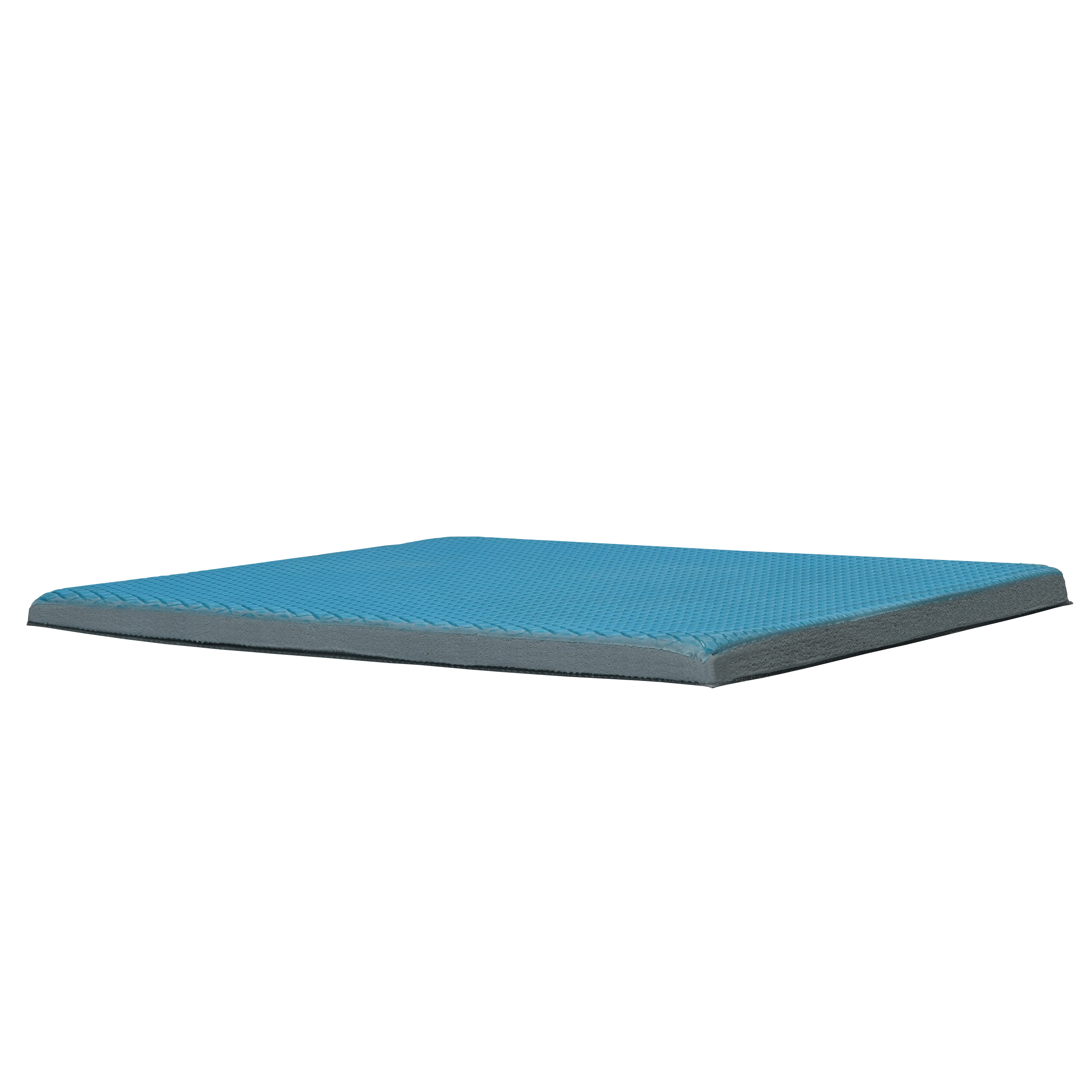 Ein blaues Wärmeleitpad auf schwarzem Hintergrund. Es ist rechteckig und hat eine strukturierte Oberfläche.