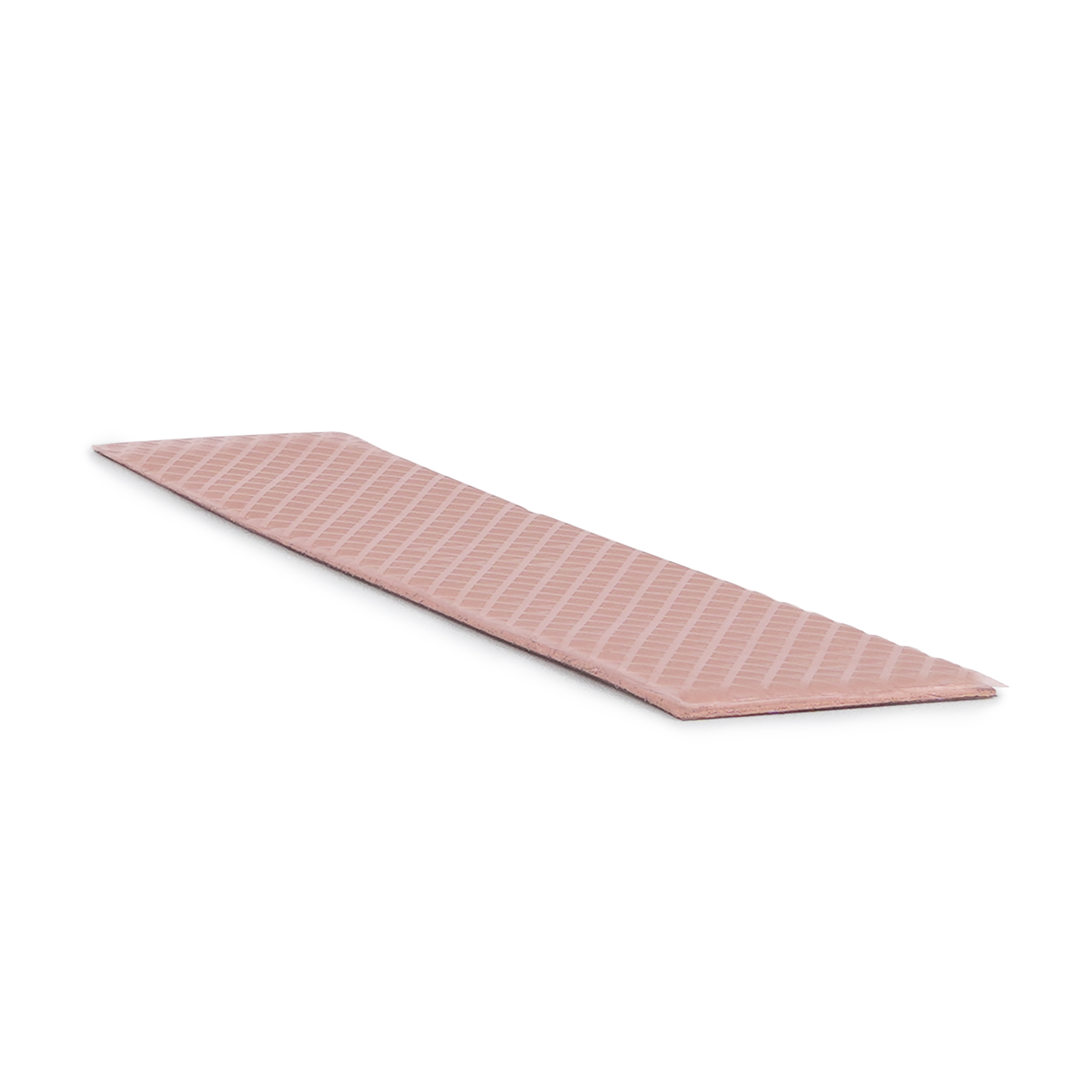 Un cuscinetto termico rettangolare rosa. È rosa chiaro e ha una trama a coste.