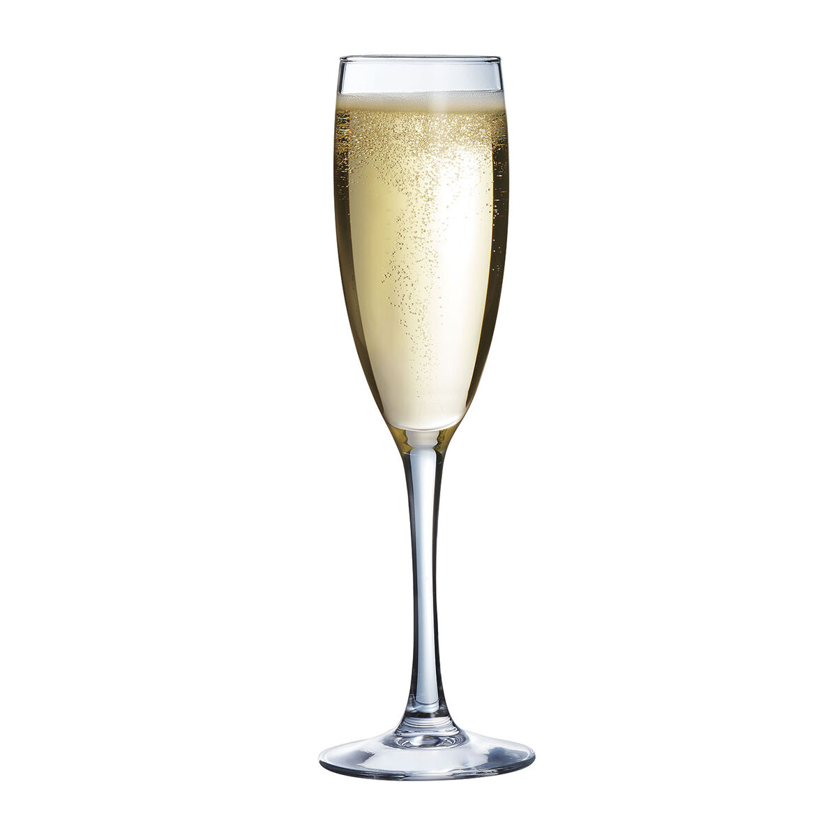 Eine mit sprudelndem Champagner gefüllte Champagnerflöte.