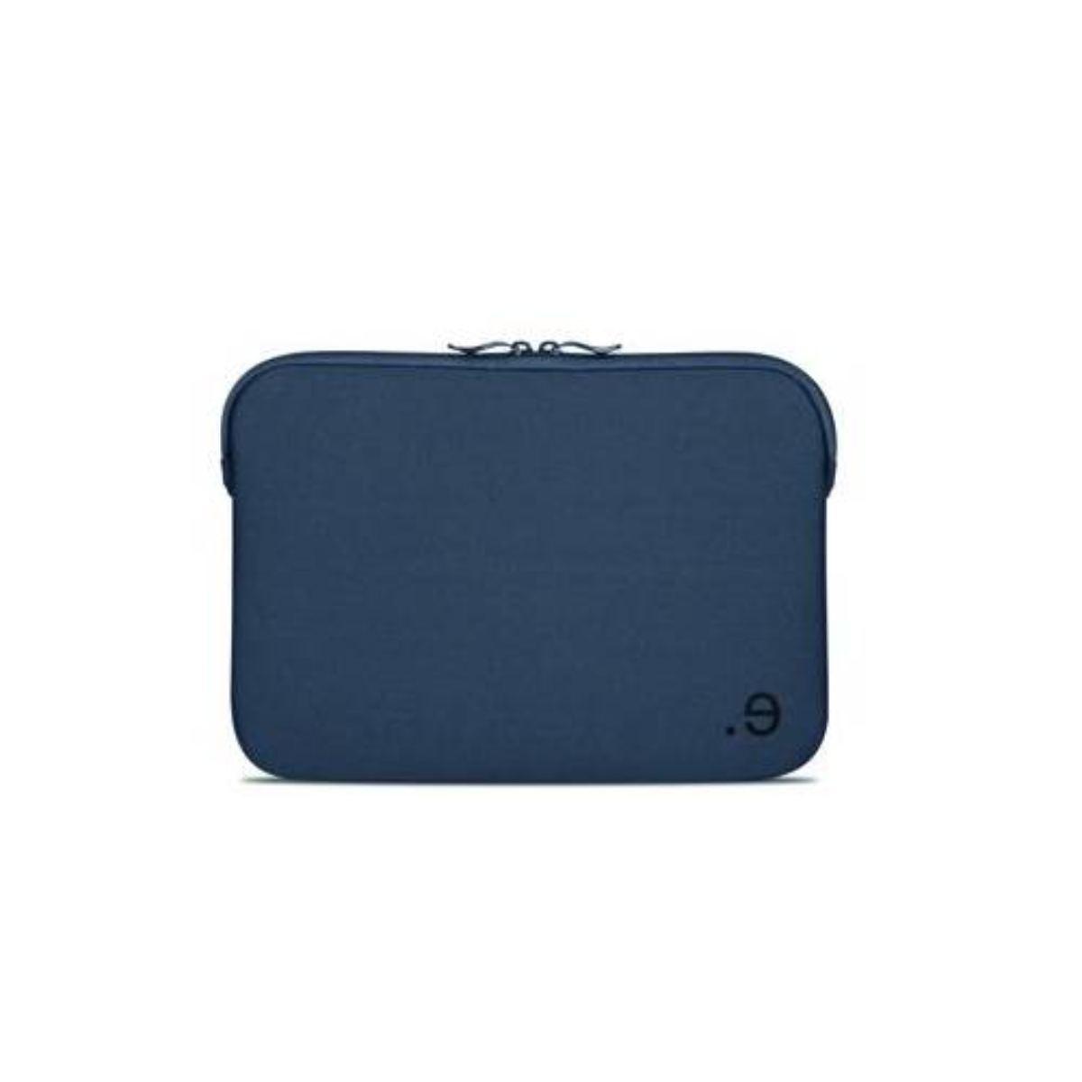 Marineblaue Laptoptasche, geschlossen, mit Markenlogo.