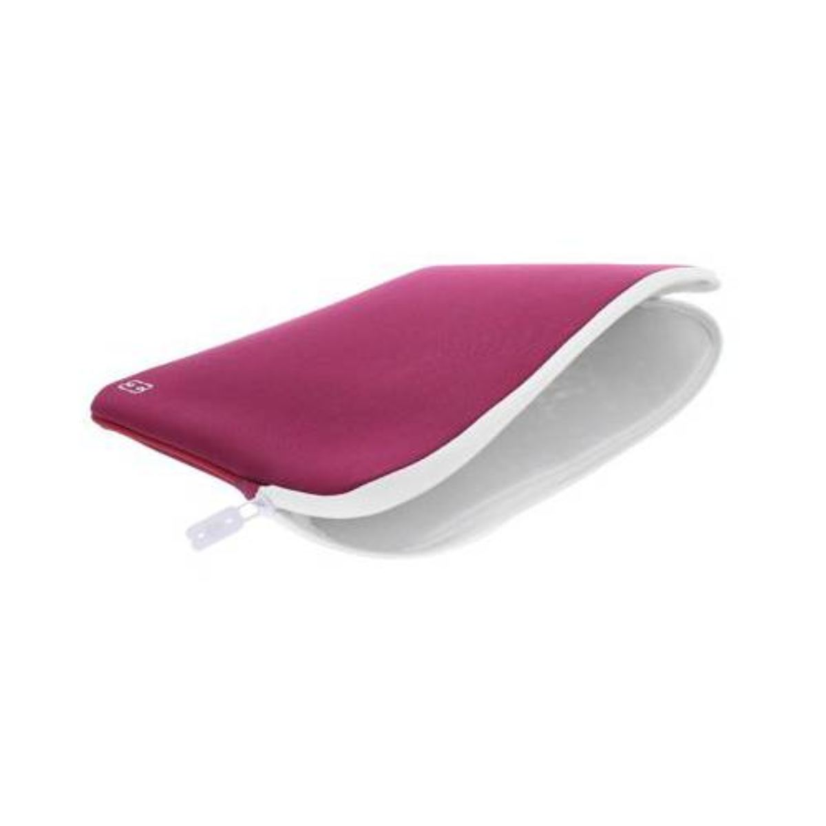 Housse pour ordinateur portable, ouverte, intérieur, couleur magenta.