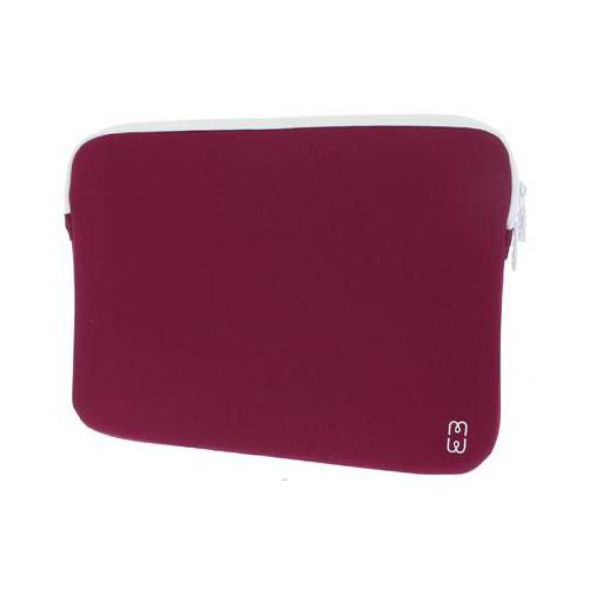 Housse pour ordinateur portable magenta, fermée, avec bordure blanche.