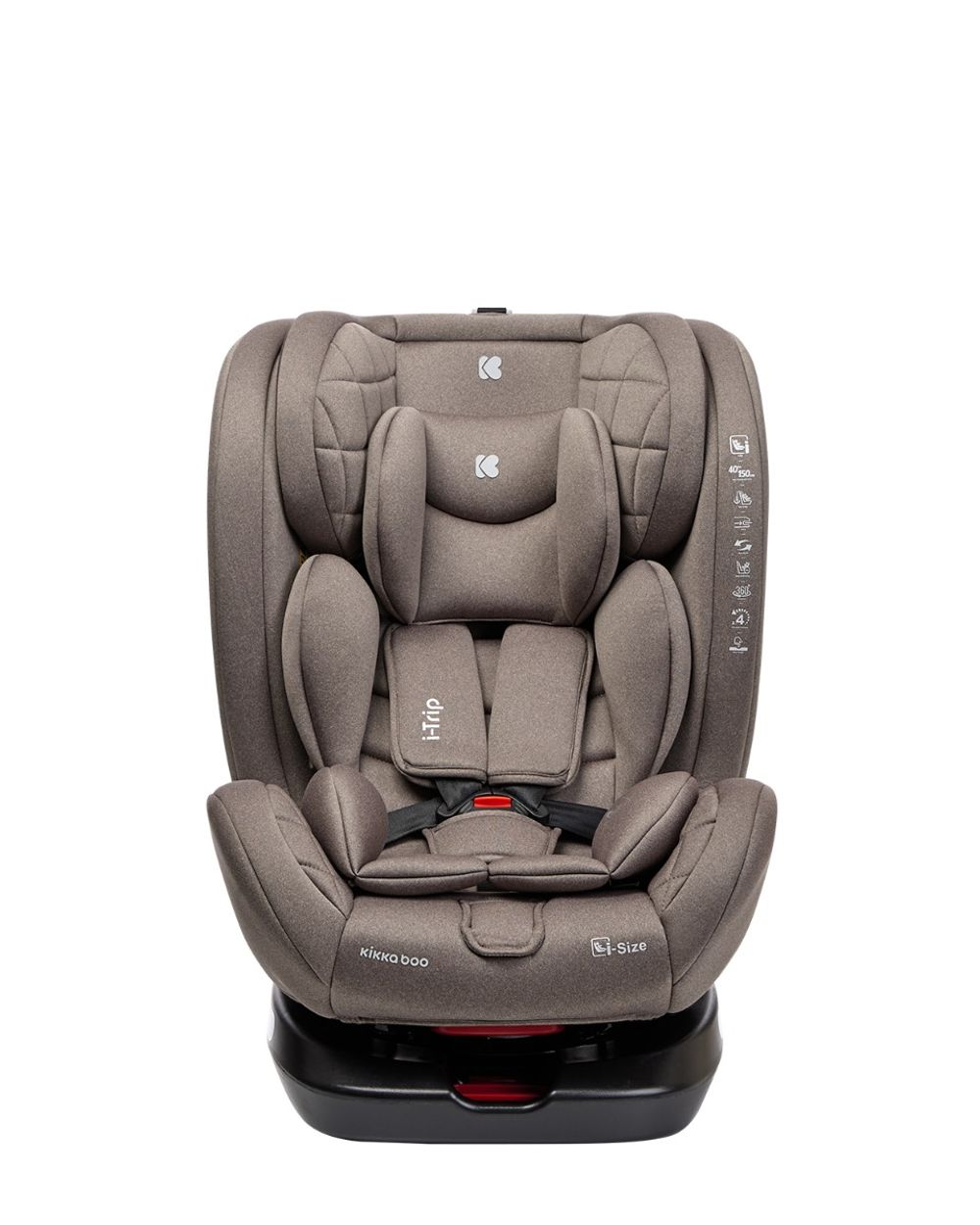 Ein brauner Kikka Boo i-Trip L-Size Autositz. Es ist auf weißem Hintergrund.