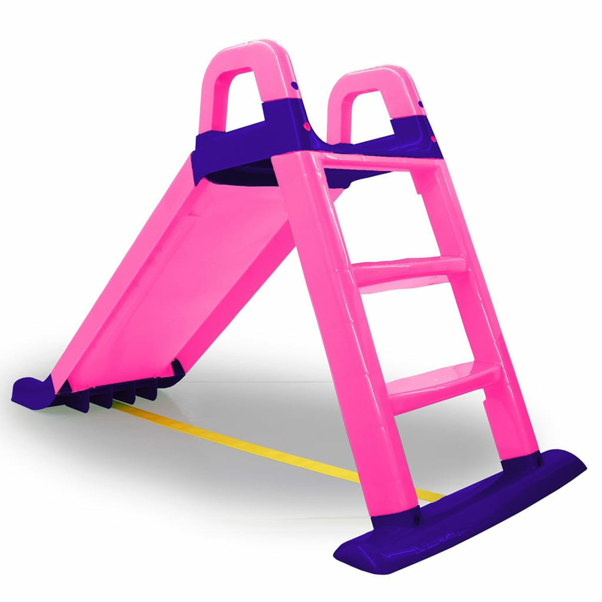 Scivolo in plastica rosa e viola con scala.