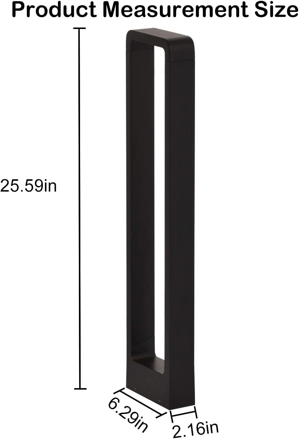 Una lámpara rectangular negra con medidas de 25,59 pulgadas de alto y 6,29 pulgadas de ancho.