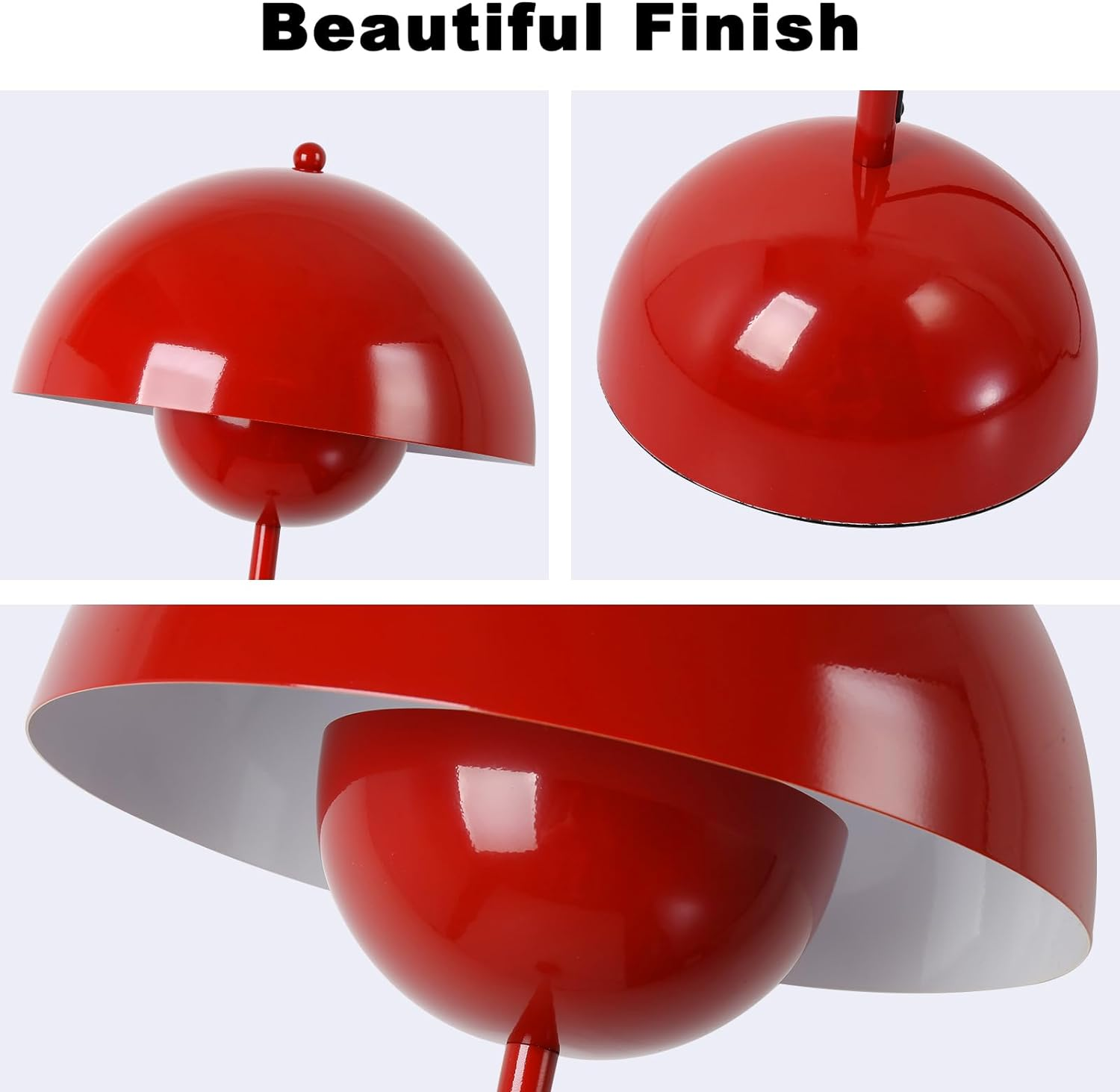 Primer plano de una lámpara roja con parte superior redondeada e interior blanco.