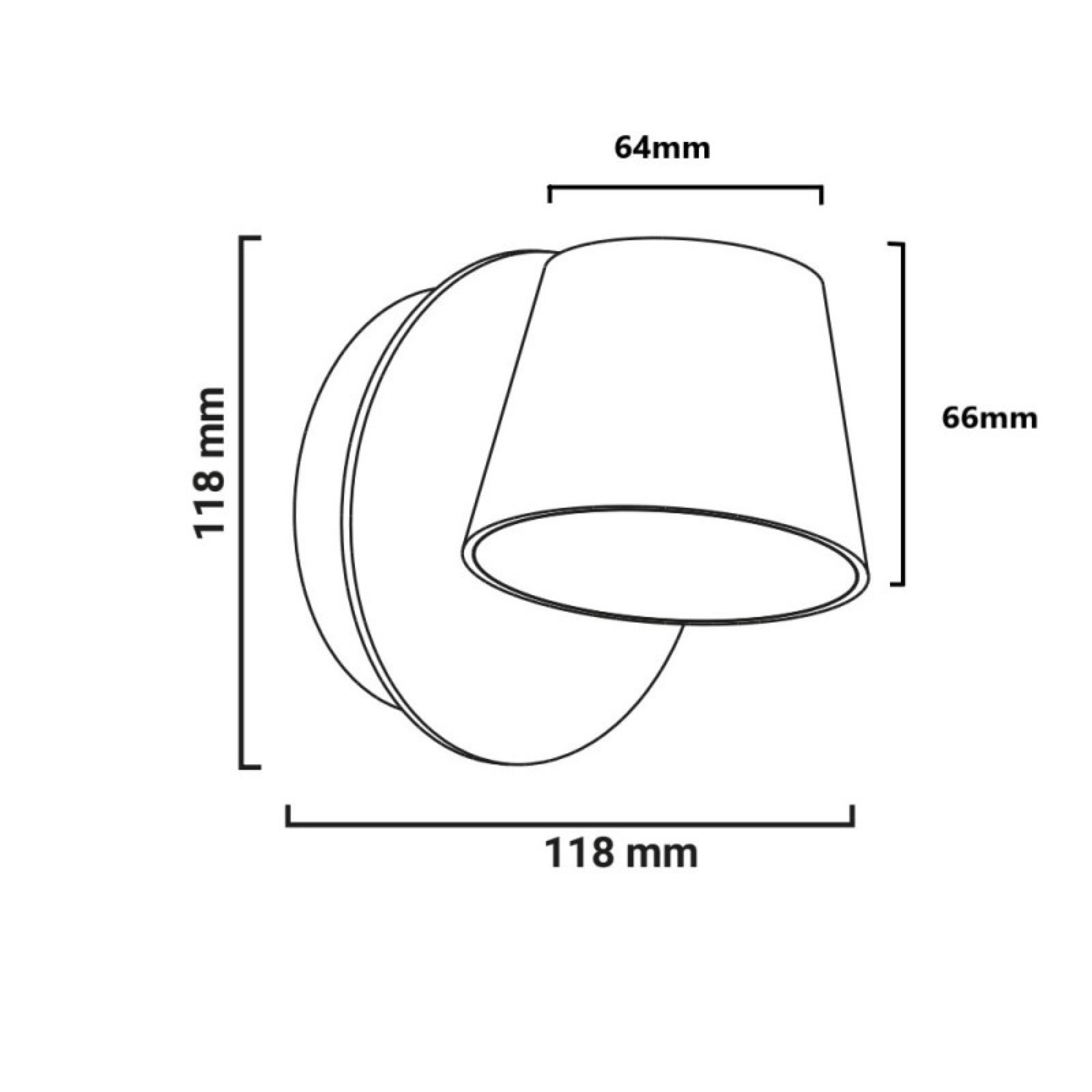 Diagrama de un aplique de pared con dimensiones en mm. La lámpara tiene una pantalla cónica y una base circular.