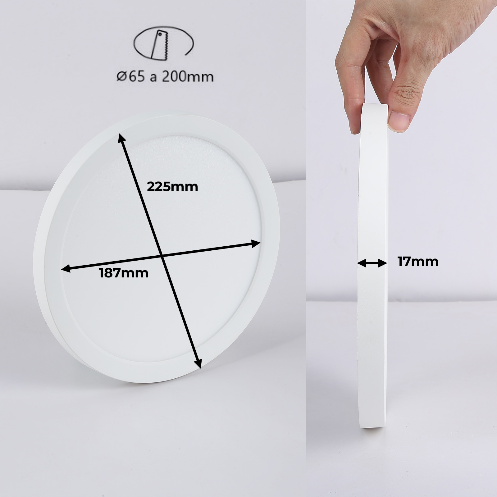 Una luz de techo blanca con dimensiones.