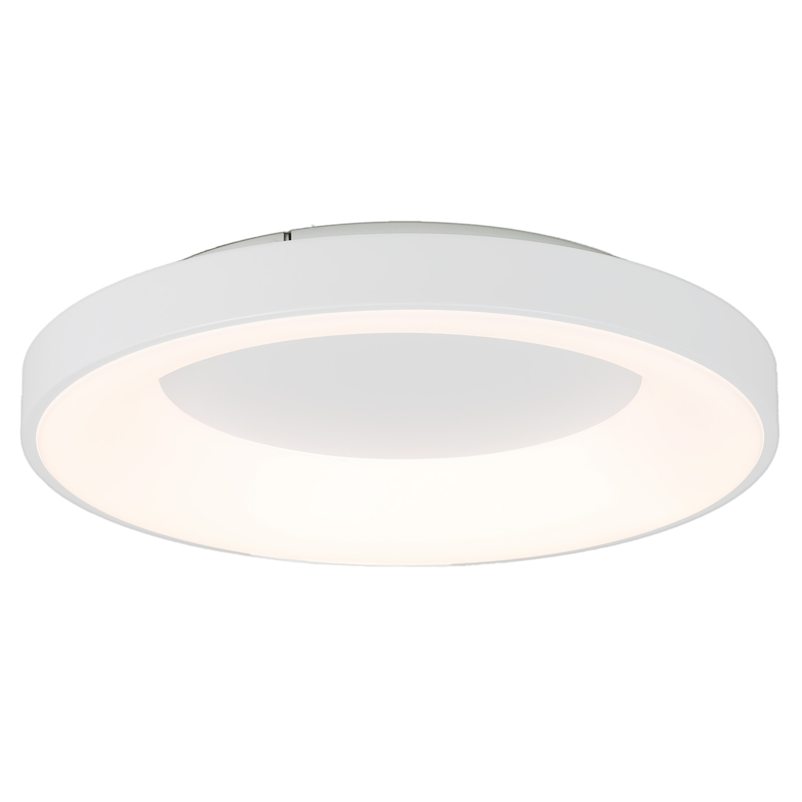 Luz de techo circular blanca con un anillo interior iluminado.