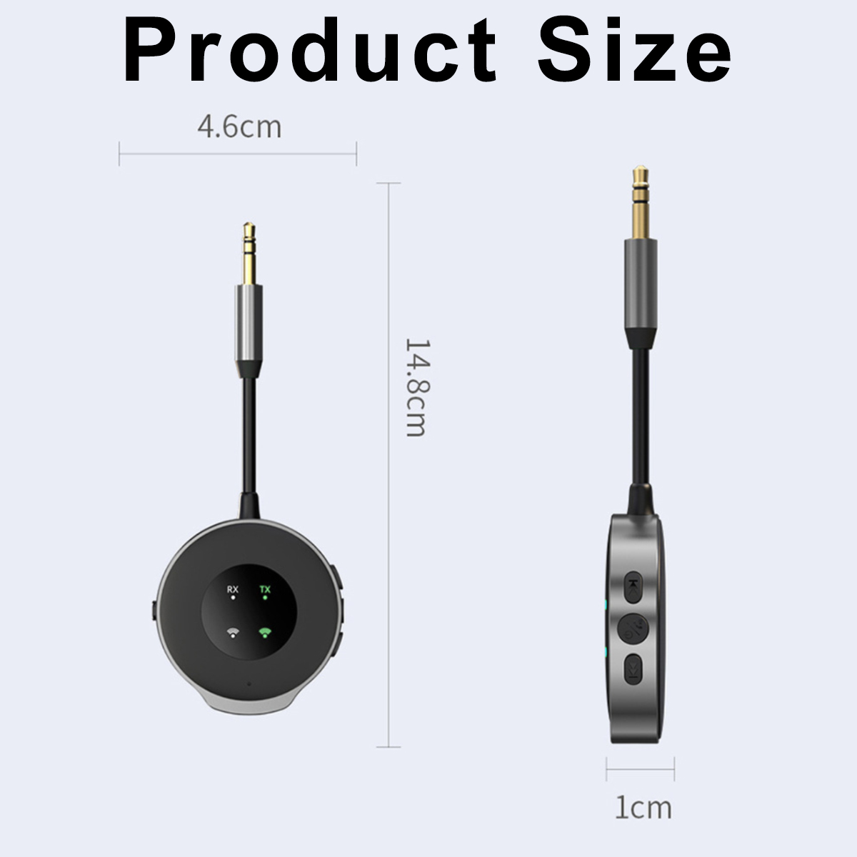 Zwei schwarze und silberne Audiogeräte mit Messungen. Eines ist vertikal, das andere horizontal.