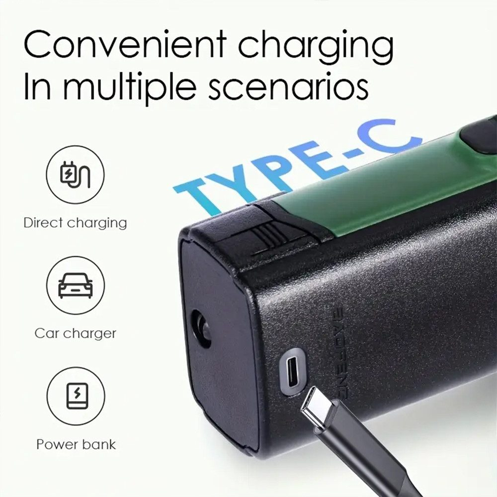 Primer plano del walkie-talkie con opciones de carga: directa, cargador de coche y banco de energía.