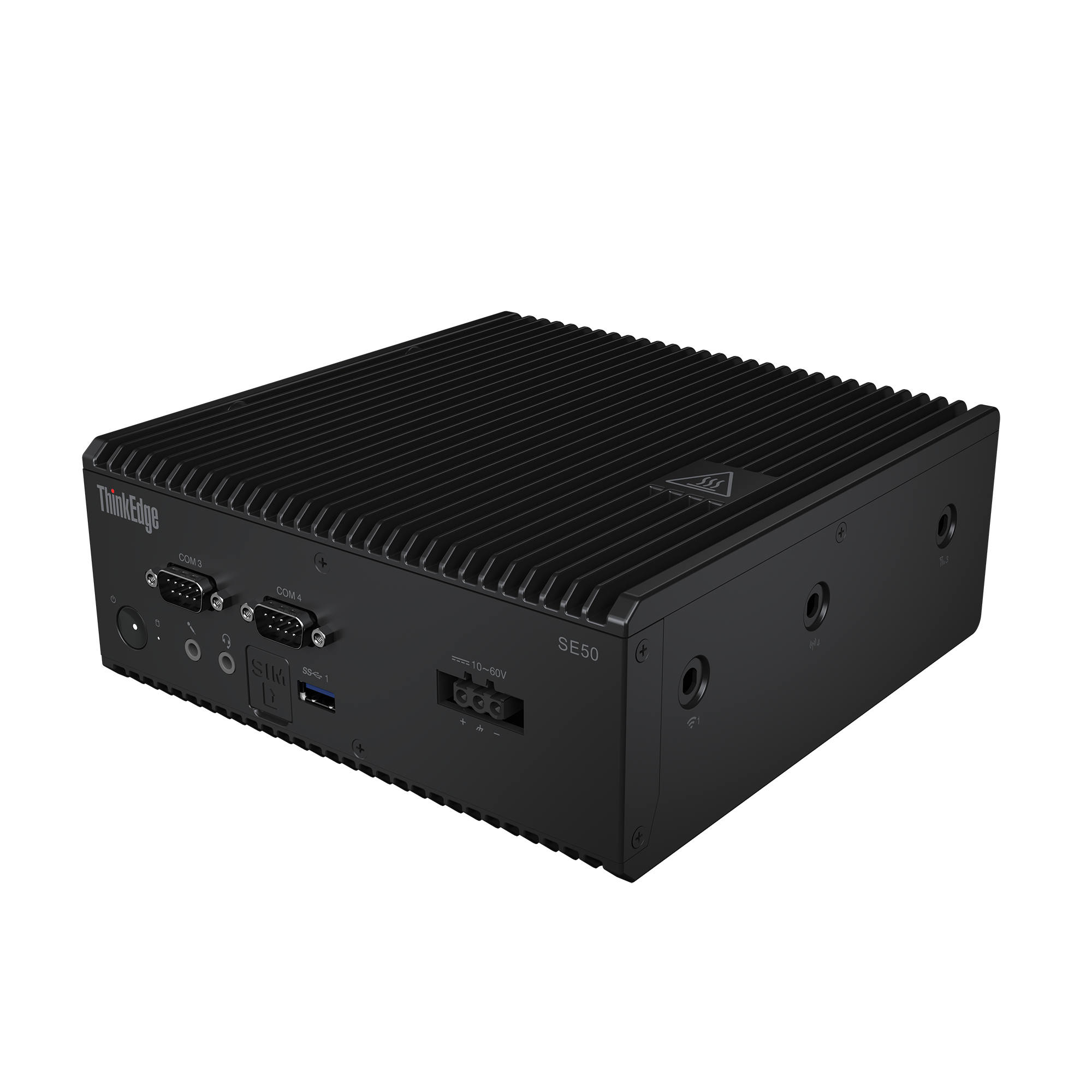 Dispositivo informatico nero e compatto. Il dispositivo ha porte e connessioni laterali.