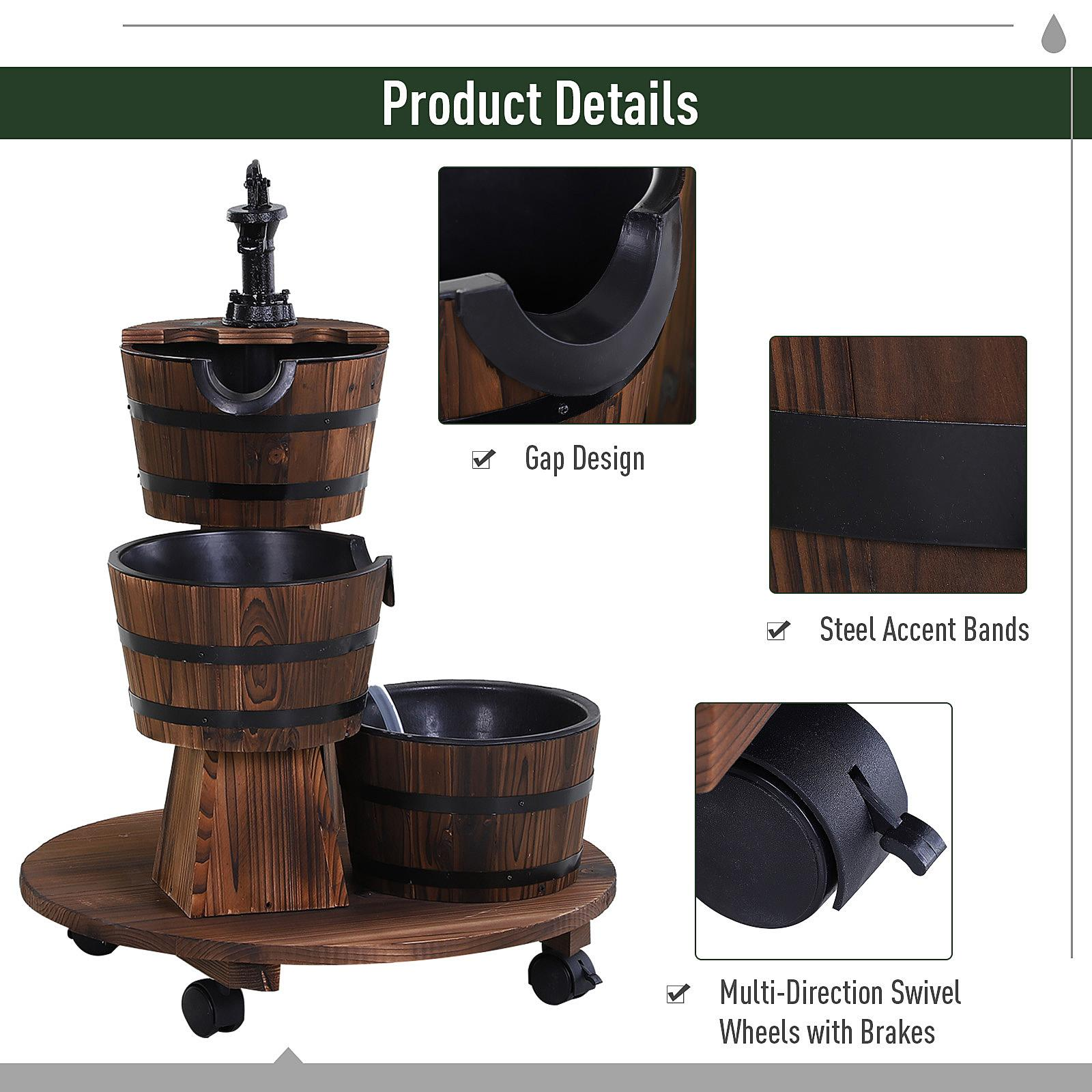 Nahaufnahmen der Springbrunnen. Details umfassen schwarze Bänder, Spaltendesign und multidirektionale Schwenkräder.