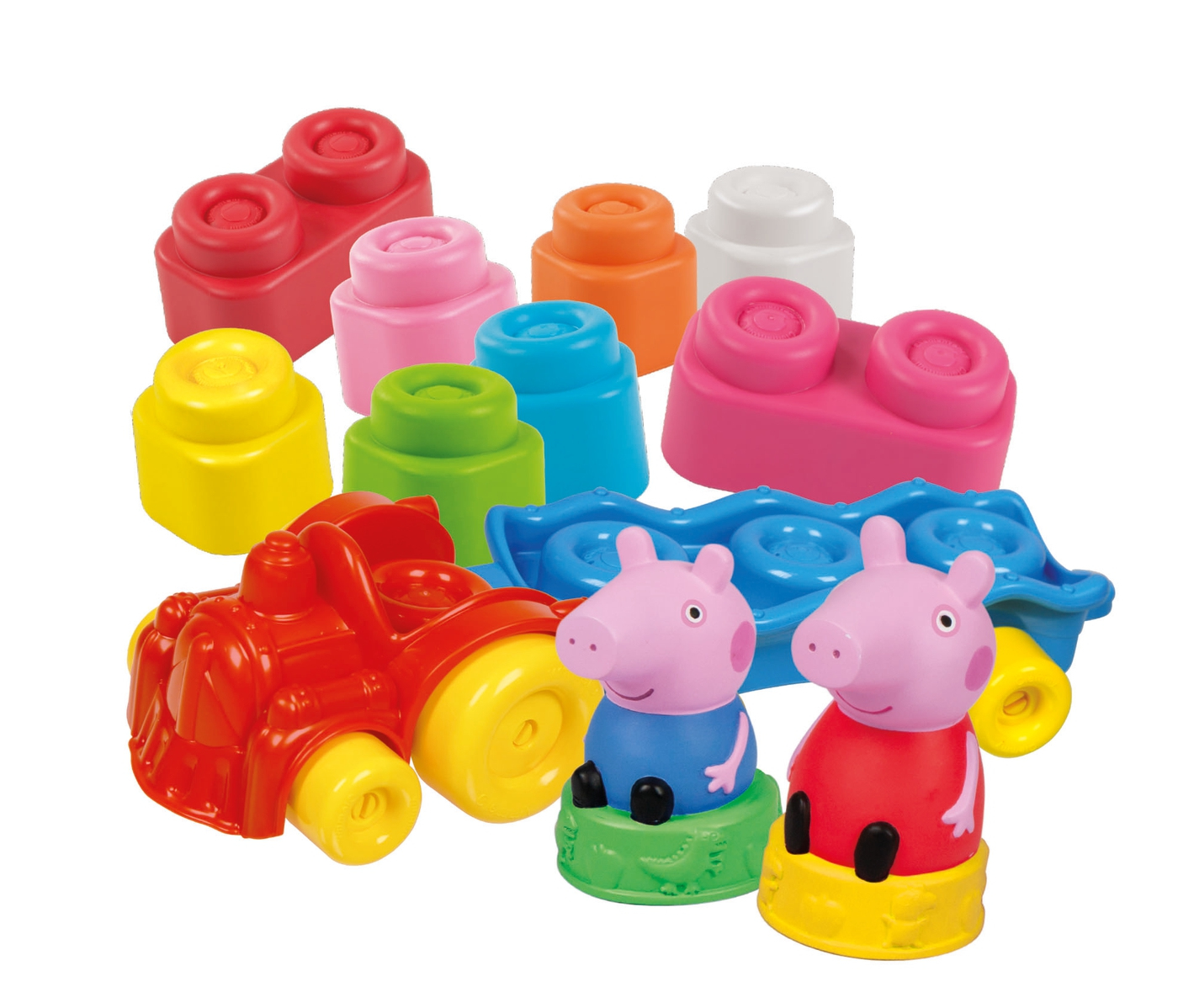 Set treno con blocchi morbidi di Peppa Pig. Include blocchi, treno e personaggi Peppa Pig.