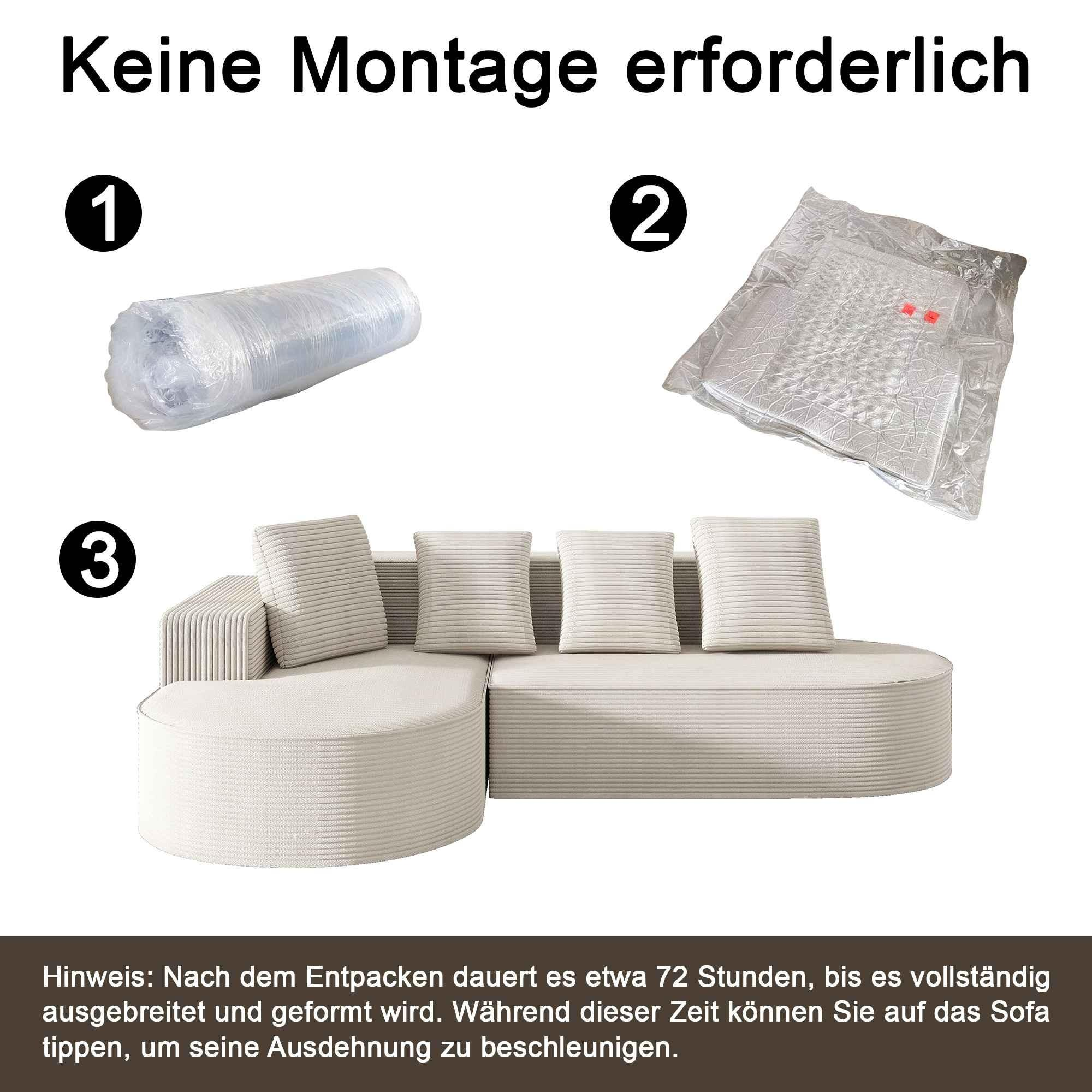 Sofa in Plastikfolie und Kissen. Keine Montage erforderlich. Weißer Hintergrund.