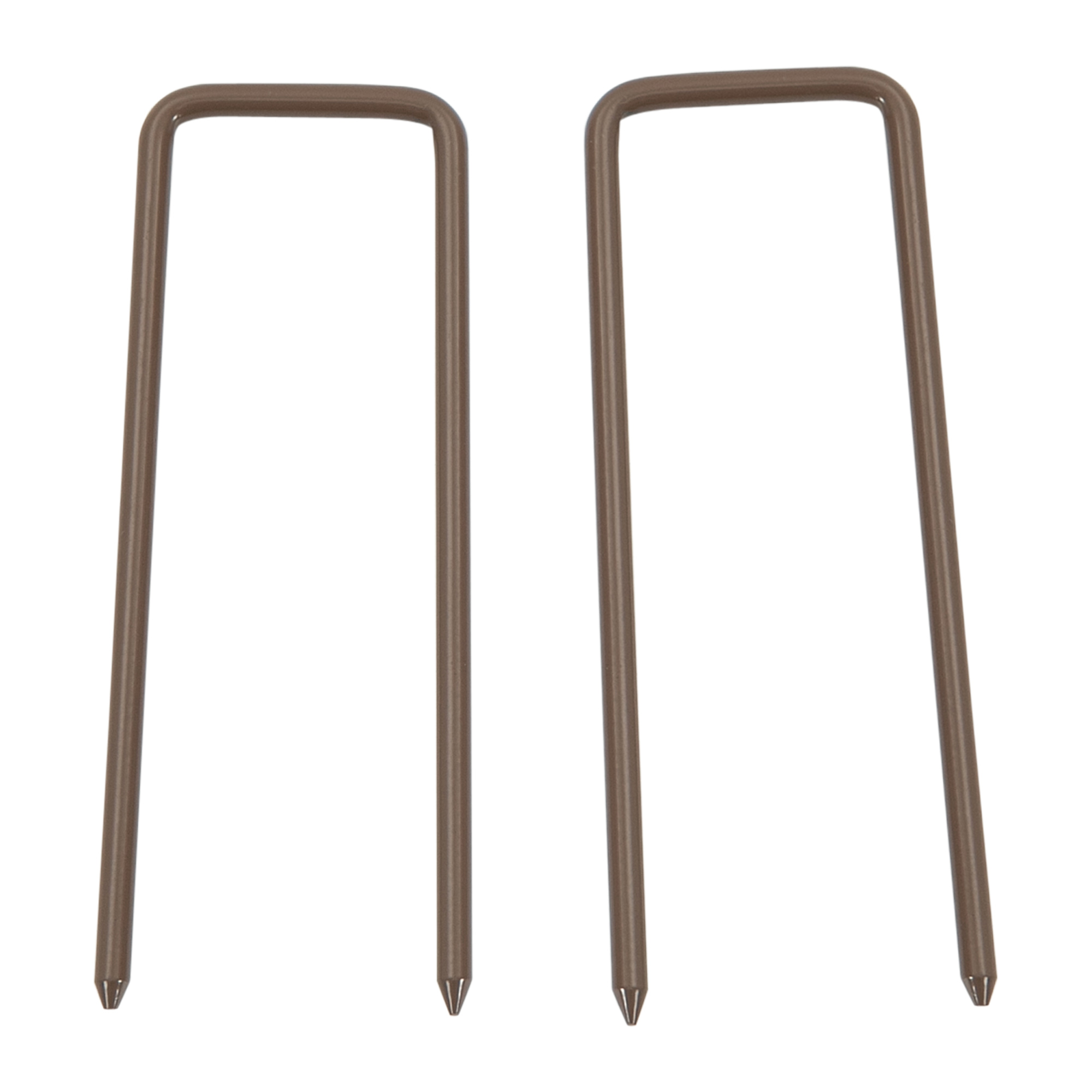 Zwei braune Metallpfähle. Sie sind U-förmig und haben spitze Enden.