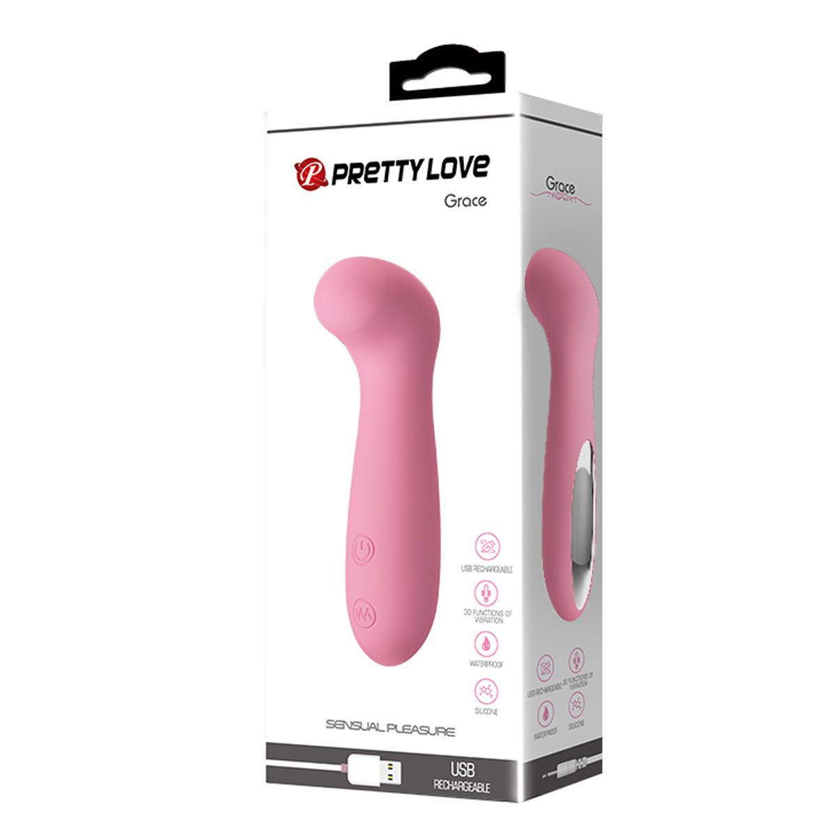 Rosa Vibrator in einer Box. Es ist ein Produkt für sinnliche Freuden. Enthält ein Diagramm.