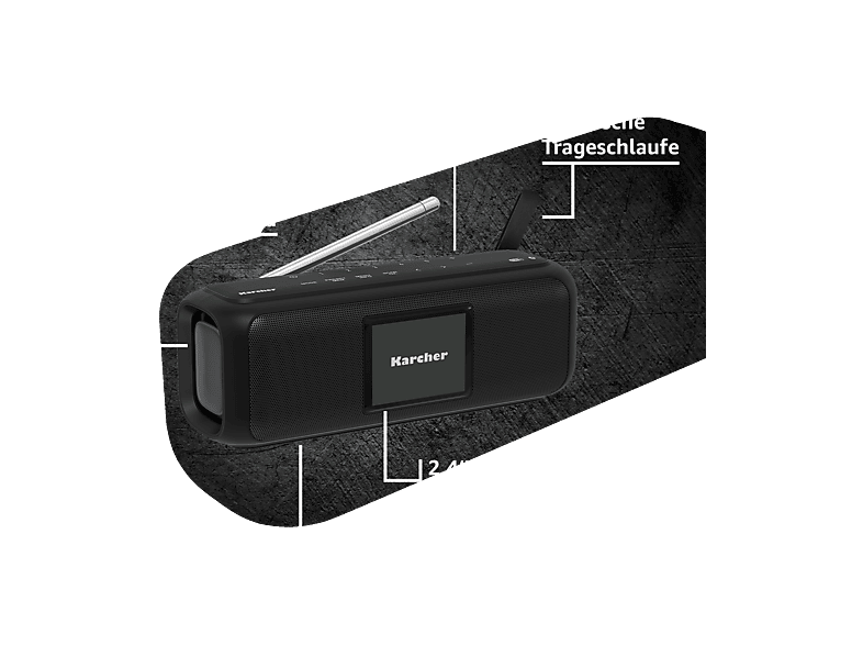 Karcher DAB 2405 Draagbare DAB radio (DAB /FM, keukenradio met net/batterijvoeding, luidspreker, hoofdtelefoonaansluiting, wekker, lcd-display, kleine digitale radio, werkt op batterijen, zwart