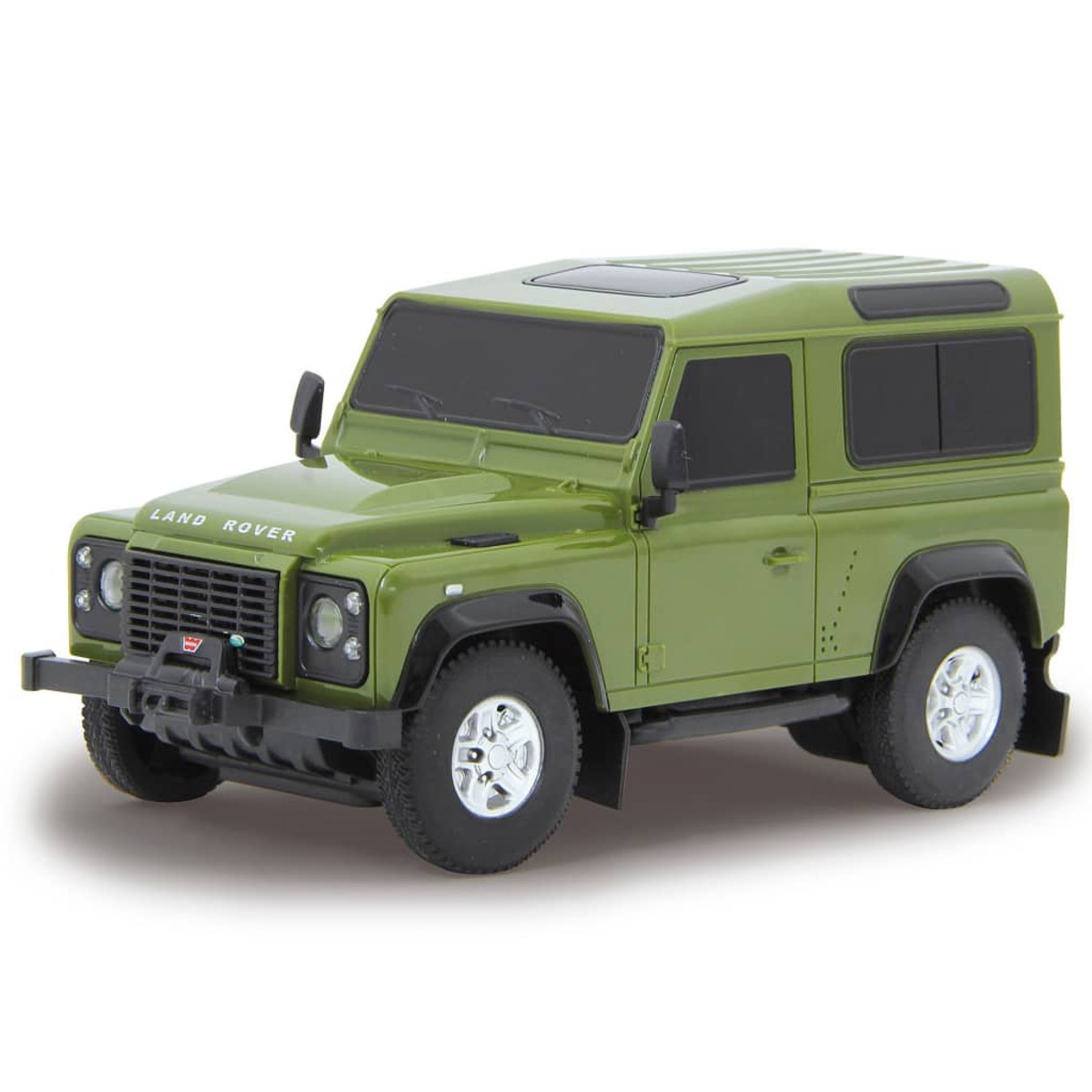 Coche de juguete Land Rover verde. El coche es de estilo SUV clásico con detalles en negro.