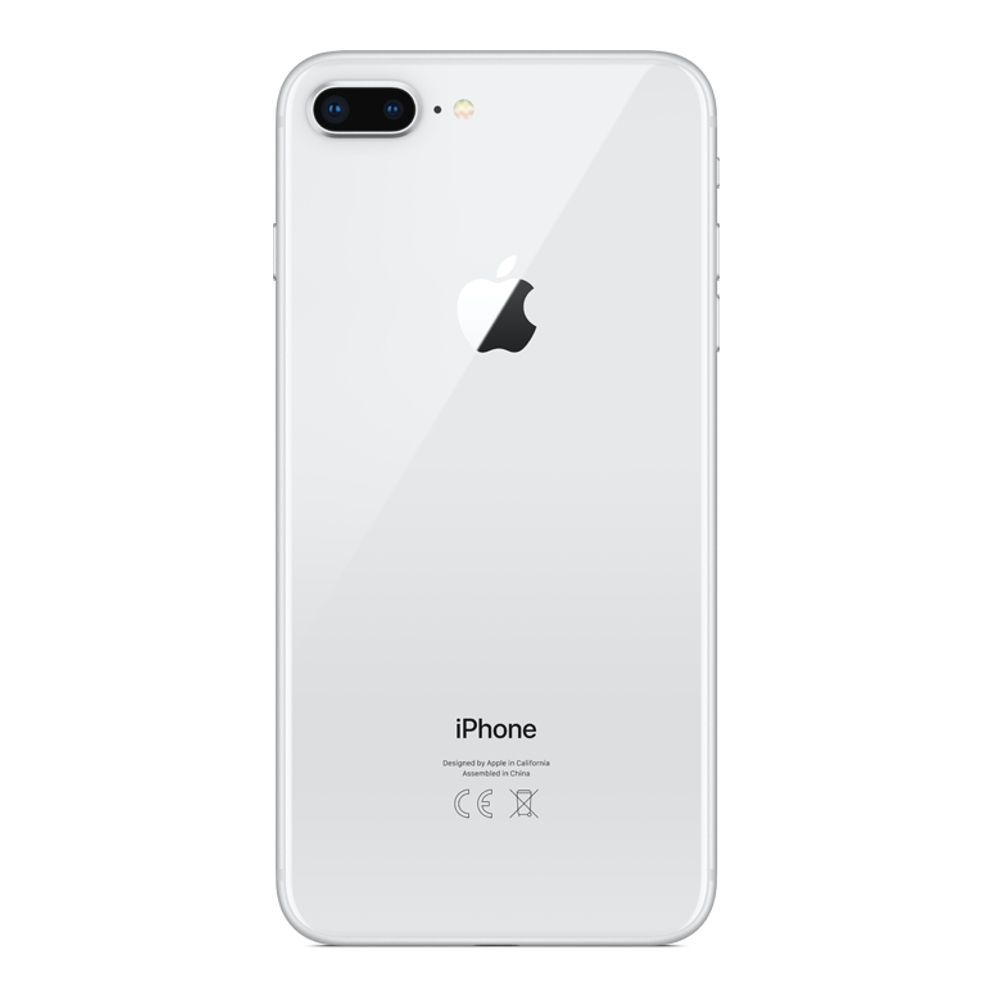 Biały tył iPhone'a z logo Apple i aparatem. Napisano iPhone. Białe tło.