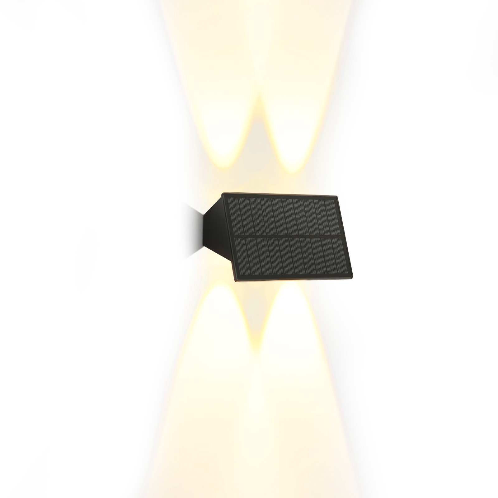 Primer plano de una luz solar negra con dos haces de luz.
