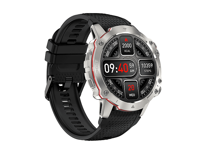 KIANO Watch Sport Sliver smart watch Silikon mit Edelstahl-Mesh, Silber