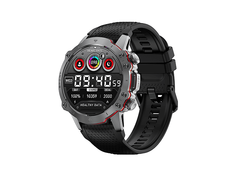 KIANO Watch Sport Black smart watch Silikon mit Edelstahl-Mesh, Schwarz