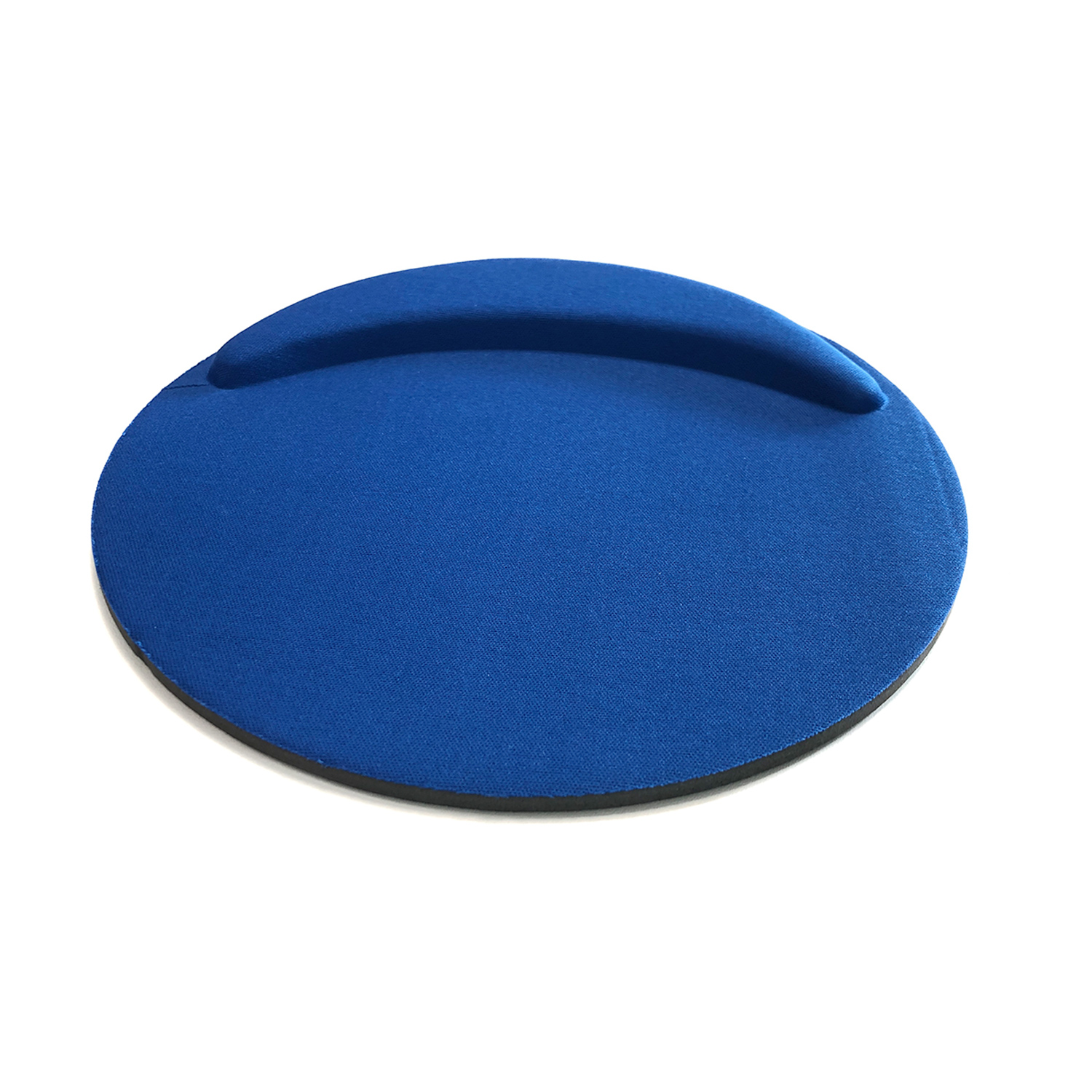 A blue, oval-shaped ergonomic mouse pad. The pad has a raised area for wrist support. White background.