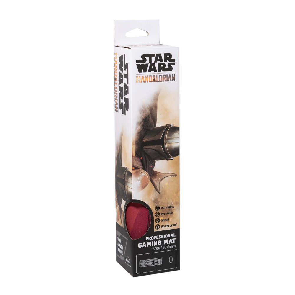 Schachtel einer Star Wars Gaming-Matte. Enthält das Star Wars-Logo und ein Mandalorian-Bild.
