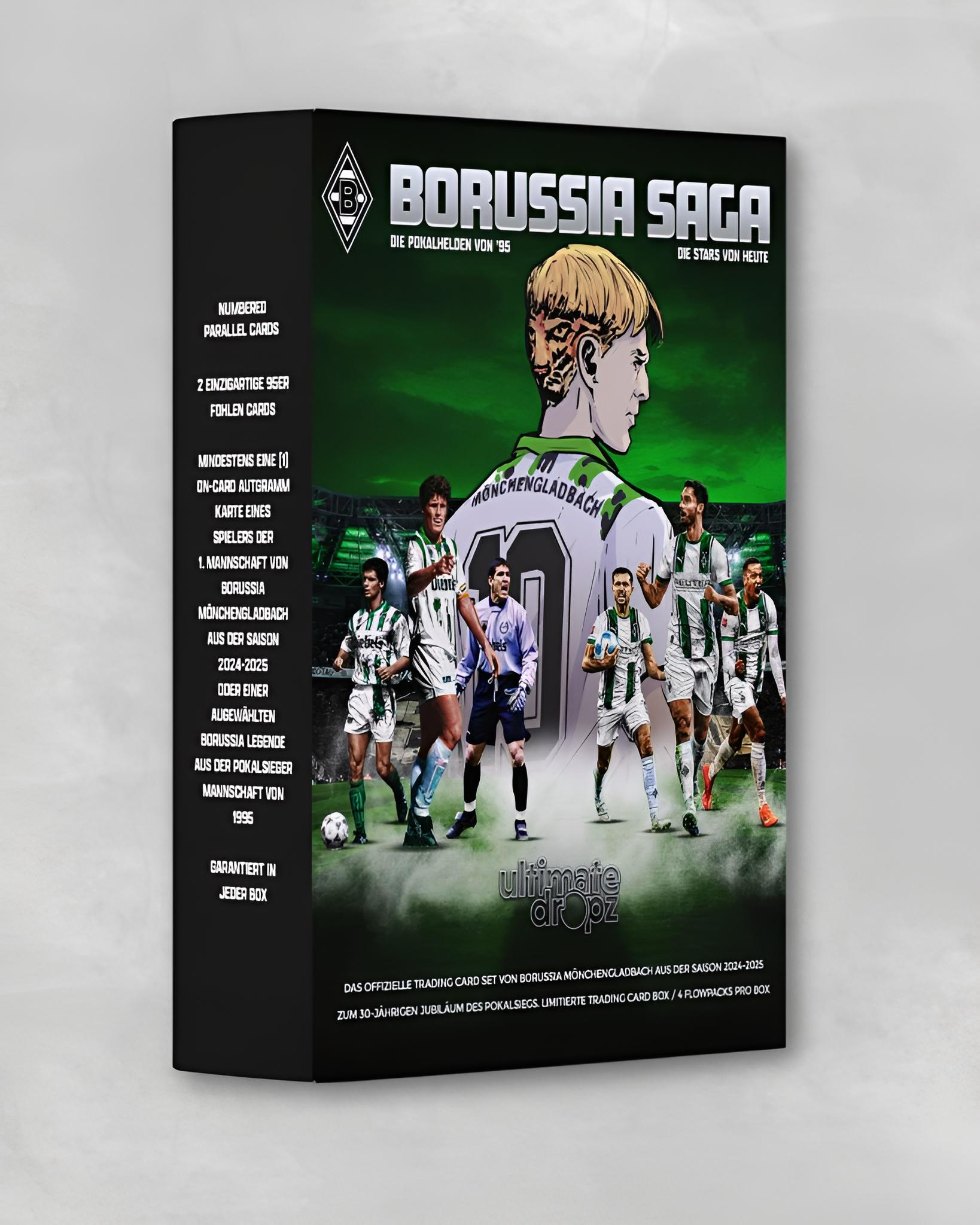 Eine Box mit Borussia Mönchengladbach Sammelkarten mit Teammitgliedern auf dem Cover.