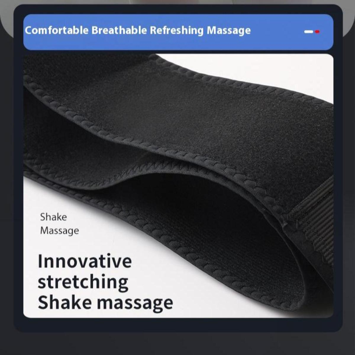 Nahaufnahme eines schwarzen Faszienring-Gürtels. Text unten, der das Produkt bewirbt.