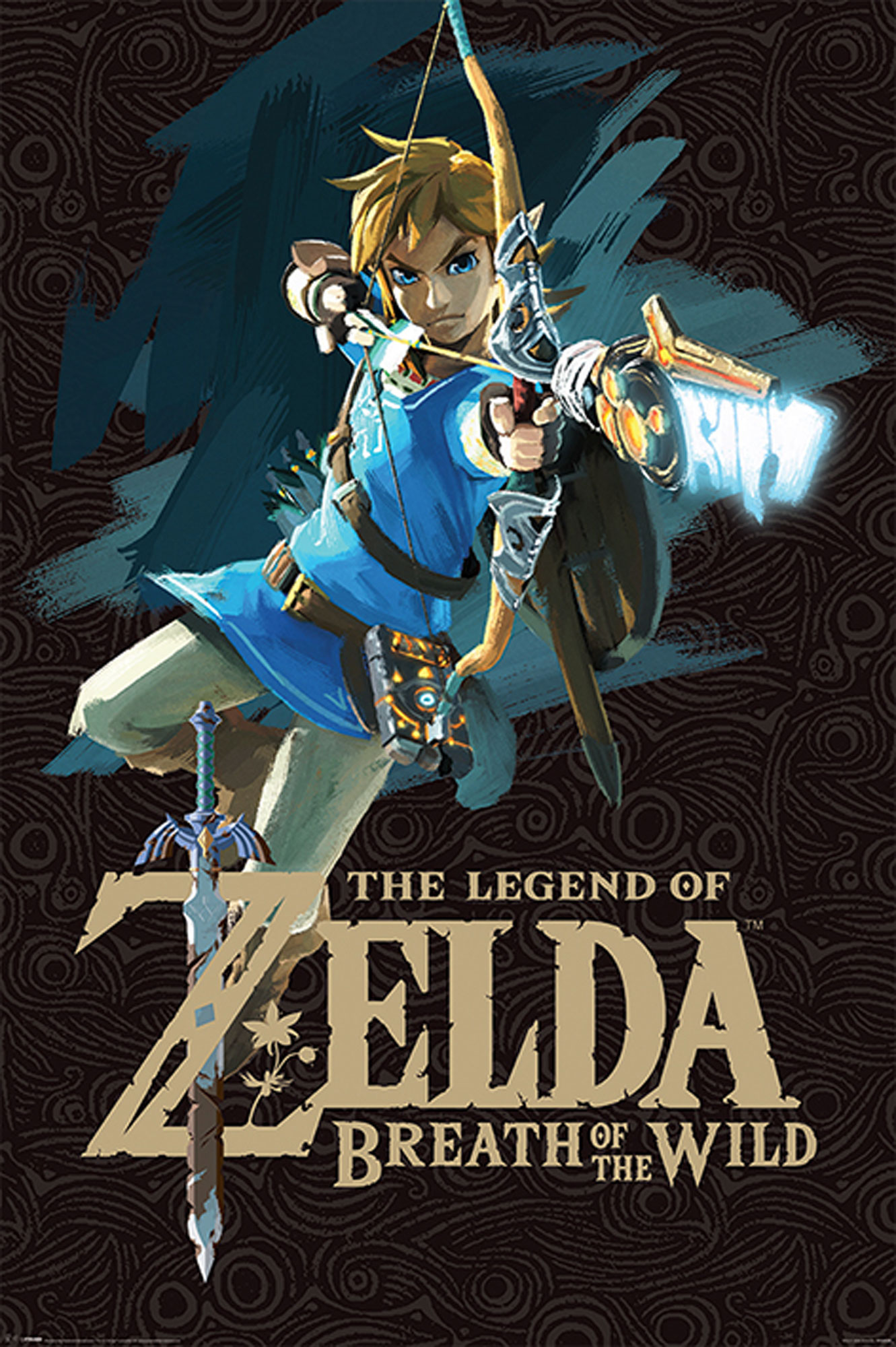 Zelda-Figur mit Bogen, Titel: 'The Legend of Zelda: Breath of the Wild'.