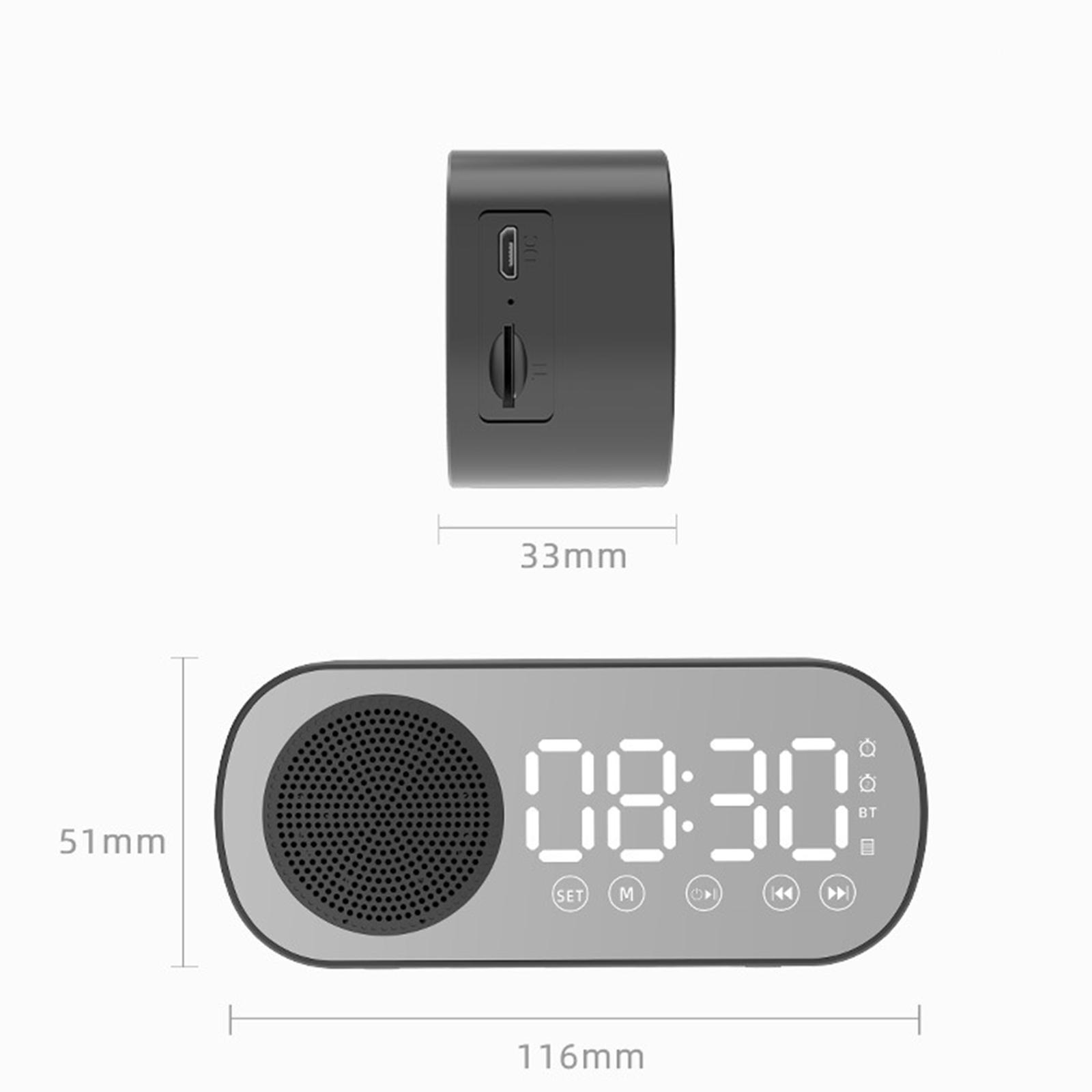 Graue Digitaluhr mit Anzeige 08:30. Sie hat Tasten zum Einstellen und Steuern der Musik.