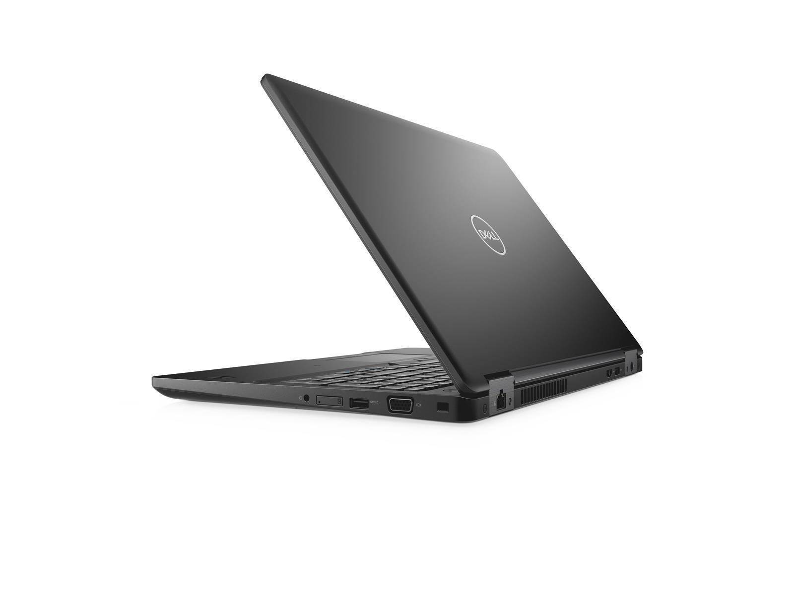 Schwarzer Laptop, teilweise geöffnet, mit Tastatur und Dell-Logo. Weißer Hintergrund.