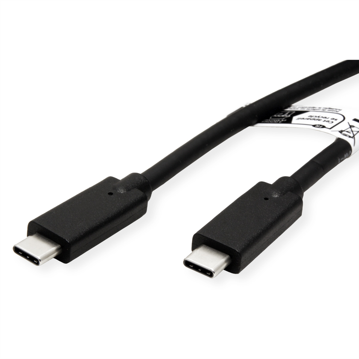 Deux câbles USB-C noirs avec connecteurs sur fond blanc.