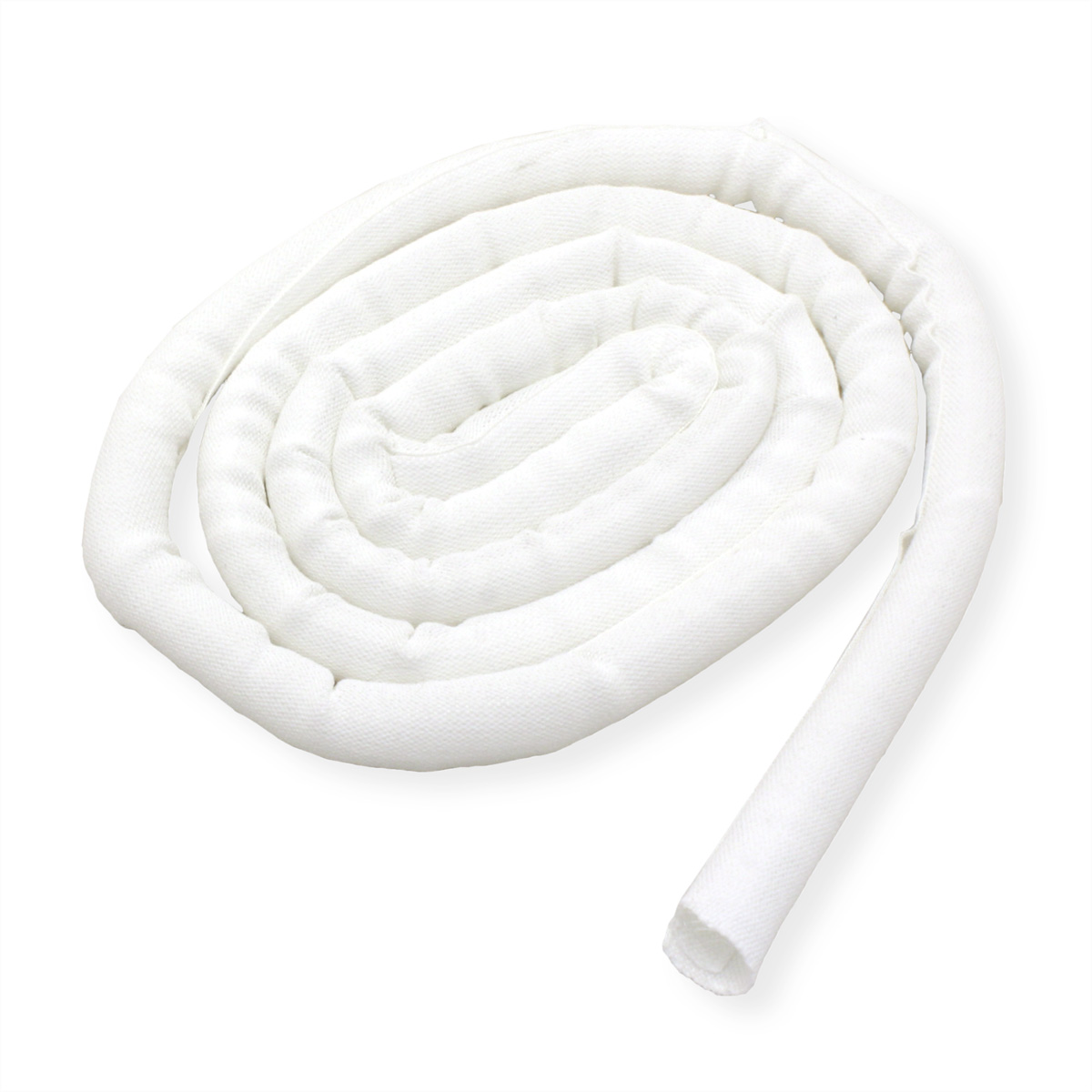 Tubo bianco, arrotolato e isolato. Ha forma a spirale su sfondo bianco. L'estremità è aperta.