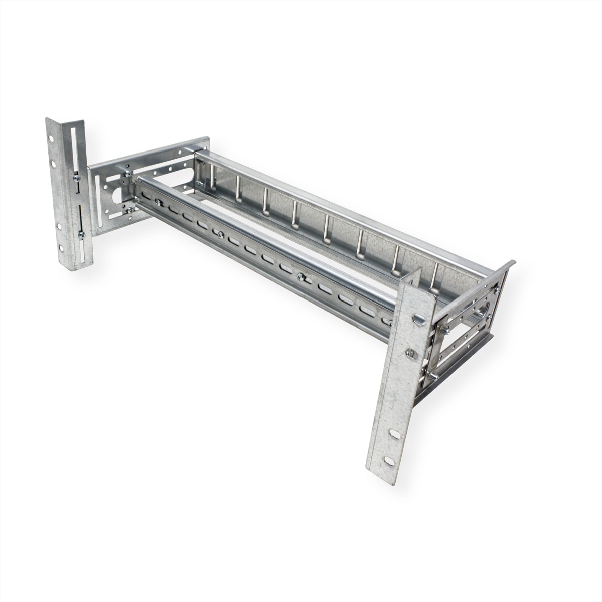 Supporto rack in metallo con diverse fessure verticali, per montaggio in rack.