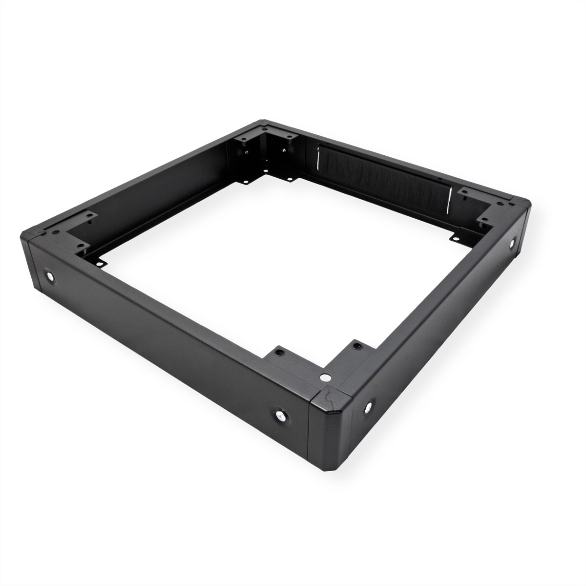 Un telaio in metallo nero con una spazzola, su sfondo bianco.