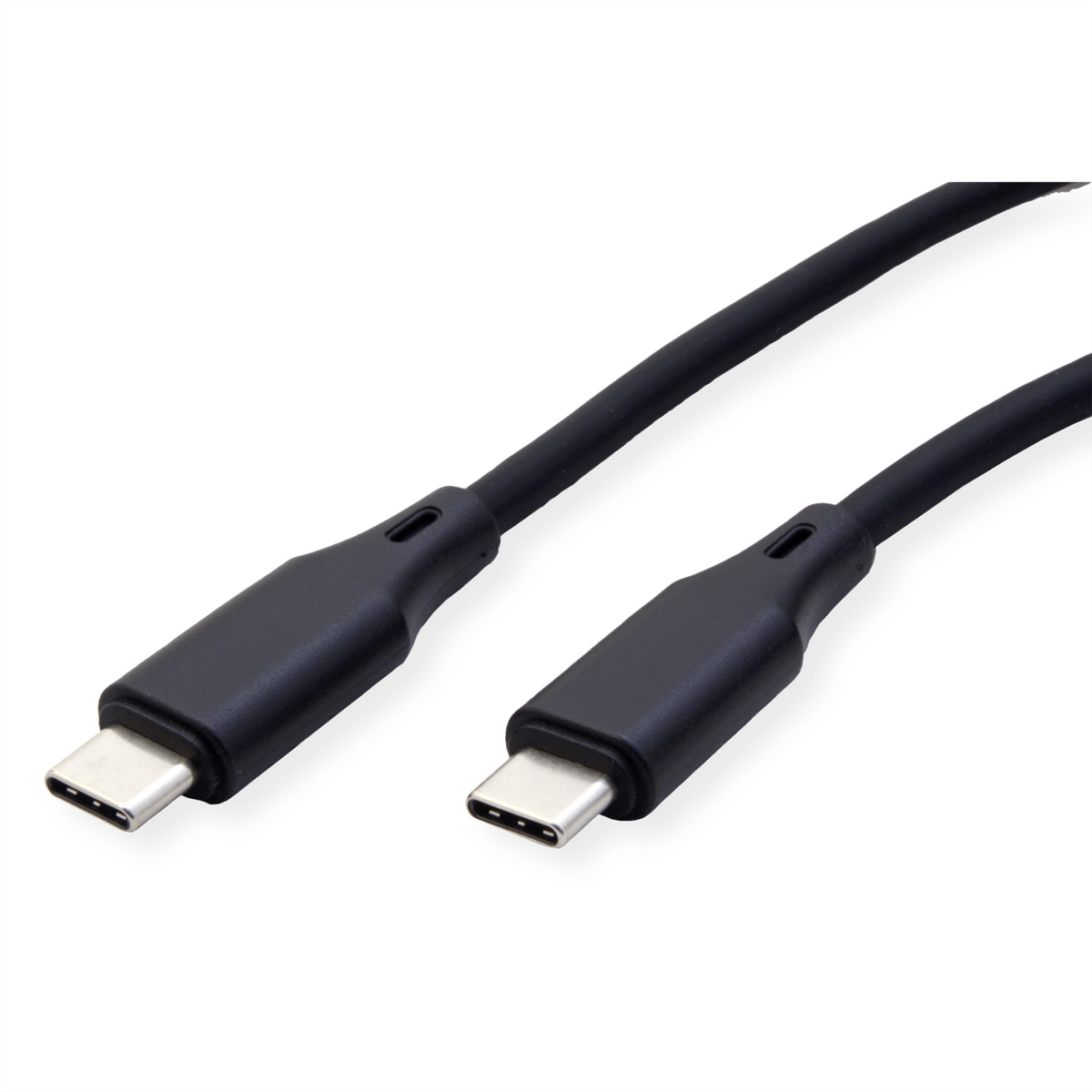 Deux câbles USB-C noirs sur fond blanc. Chaque câble a un connecteur à chaque extrémité.