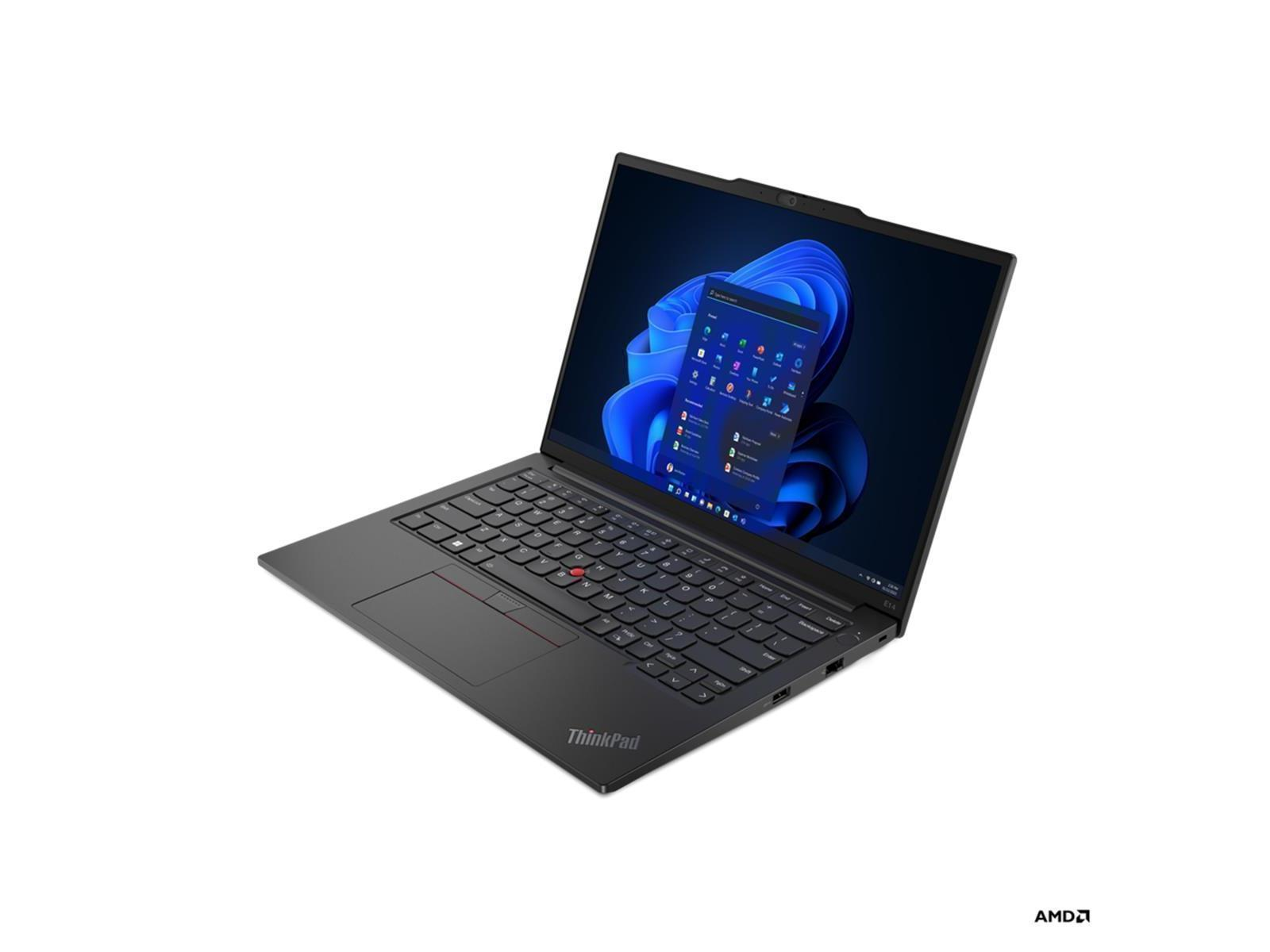 Schwarzer Laptop mit Tastatur, Bildschirm mit Windows-Oberfläche, auf weißem Hintergrund.