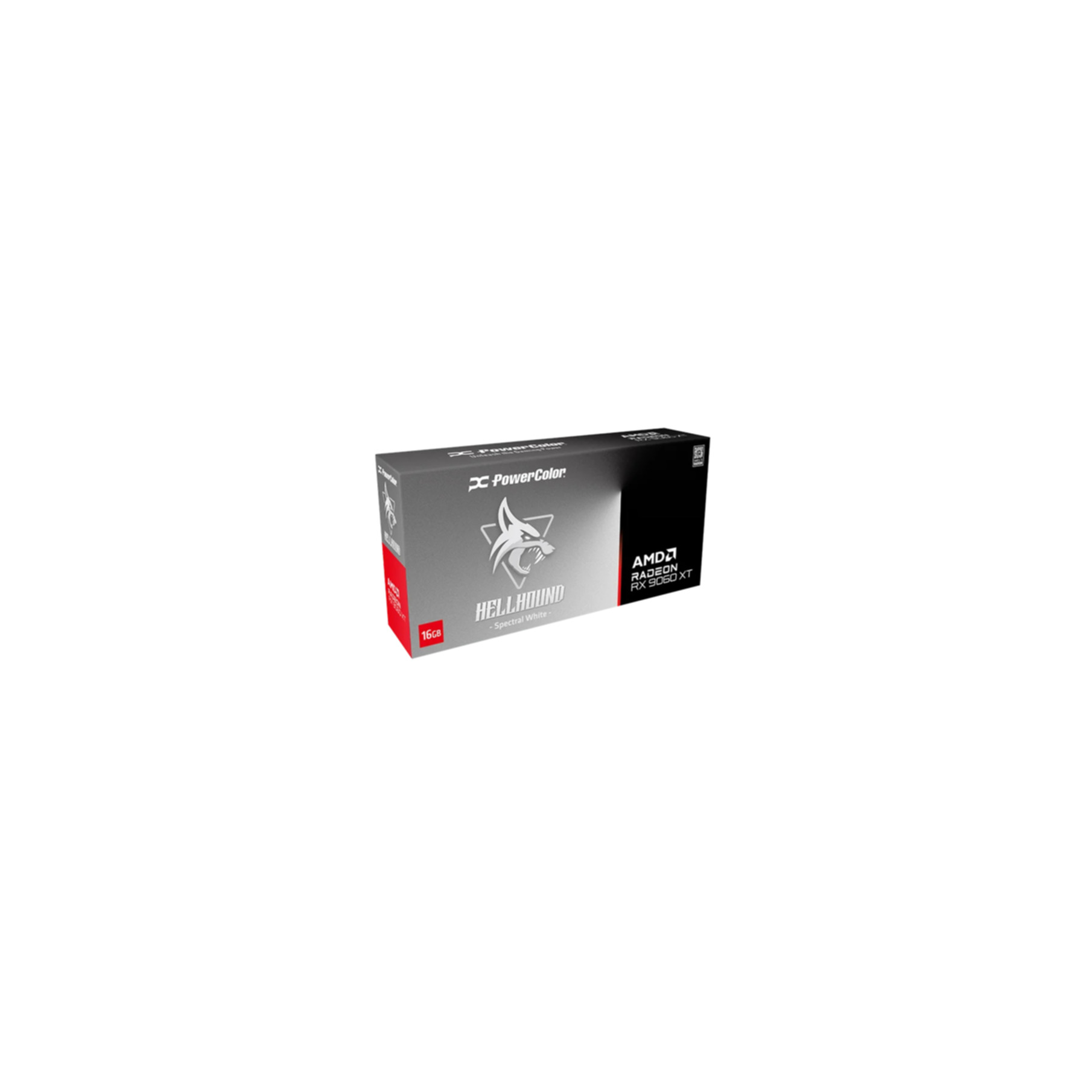 Eine Grafikkartenbox mit PowerColor- und Hellhound-Logos.