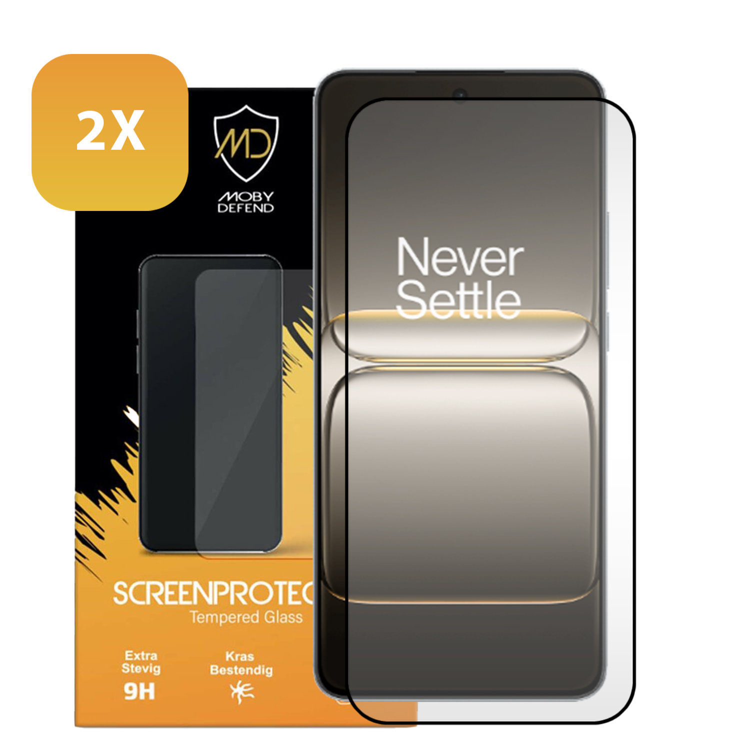Protecteur d'écran de téléphone dans son emballage. La boîte indique "SCREENPROTECTOR" et montre un téléphone.