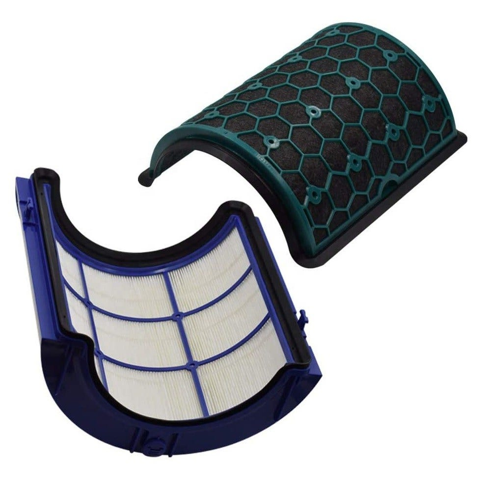 Zwei Luftfilter mit blauem und grünem Rahmen.