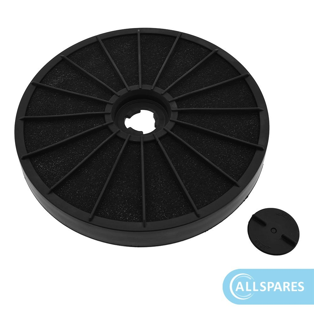 Ein schwarzer kreisförmiger Filter mit Gittermuster und einer kleinen schwarzen Kappe. Der Markenname „ALLSPARE“ ist sichtbar.