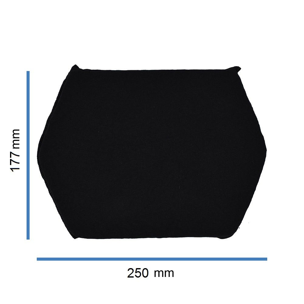 Un filtro esagonale nero con dimensioni di 250 mm x 177 mm. Il filtro è di un colore uniforme.