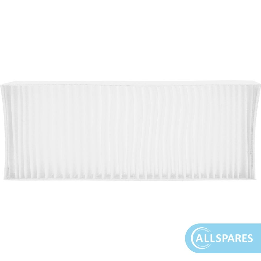 Filtro aria rettangolare bianco con pieghe verticali.