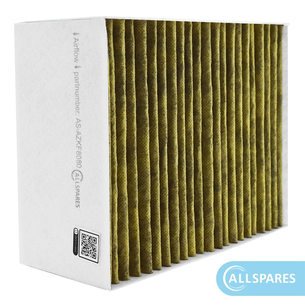 Eine weiße Box mit einem Filter darin. Der Filter besteht aus gelben, vertikalen, gewellten Streifen.
